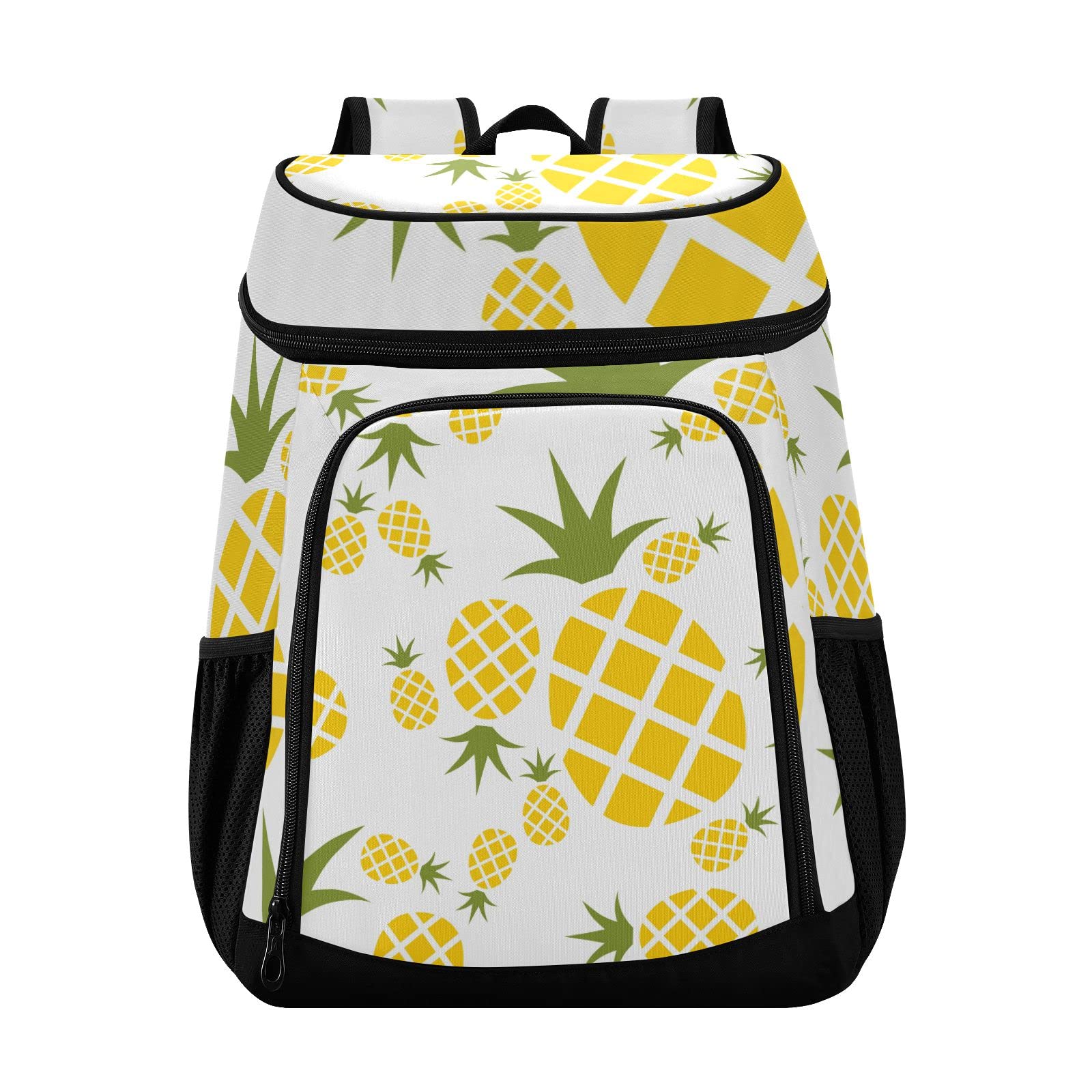 Yellow Pineapple Seamless Pattern Insulated Leak-Proof Cooler Backpack - Reusable Lunch Bag for Camping, Picnic, Hiking, Beach, Work & Outdoor Adventures for Women & Men