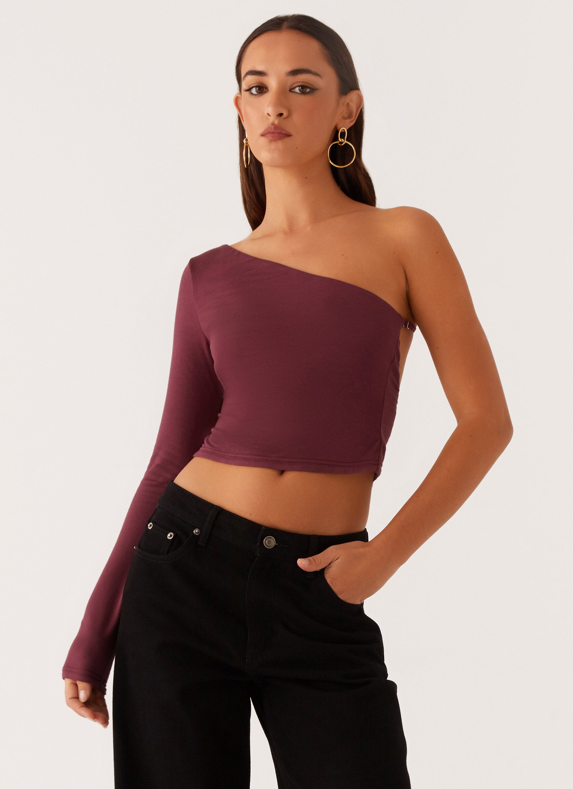Hawkins Women's Open Back One Shoulder Top - Sexy Mulberry Blouse for Night Out & Party Wear | Elegant Sleeveless Summer Fashion Top