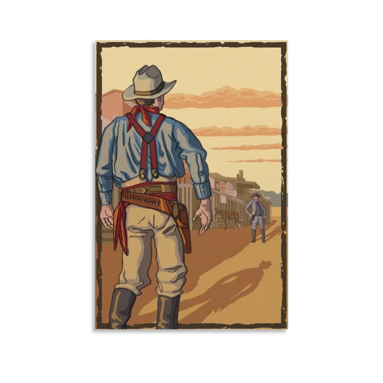 Wild Western Cowboy Abstract Art Oil Painting Poster - 20x30 Inch (50x75cm) Western Wall Decor for Bedroom, Living Room & Office - Vintage Western Theme Home Decoration & Gift Idea