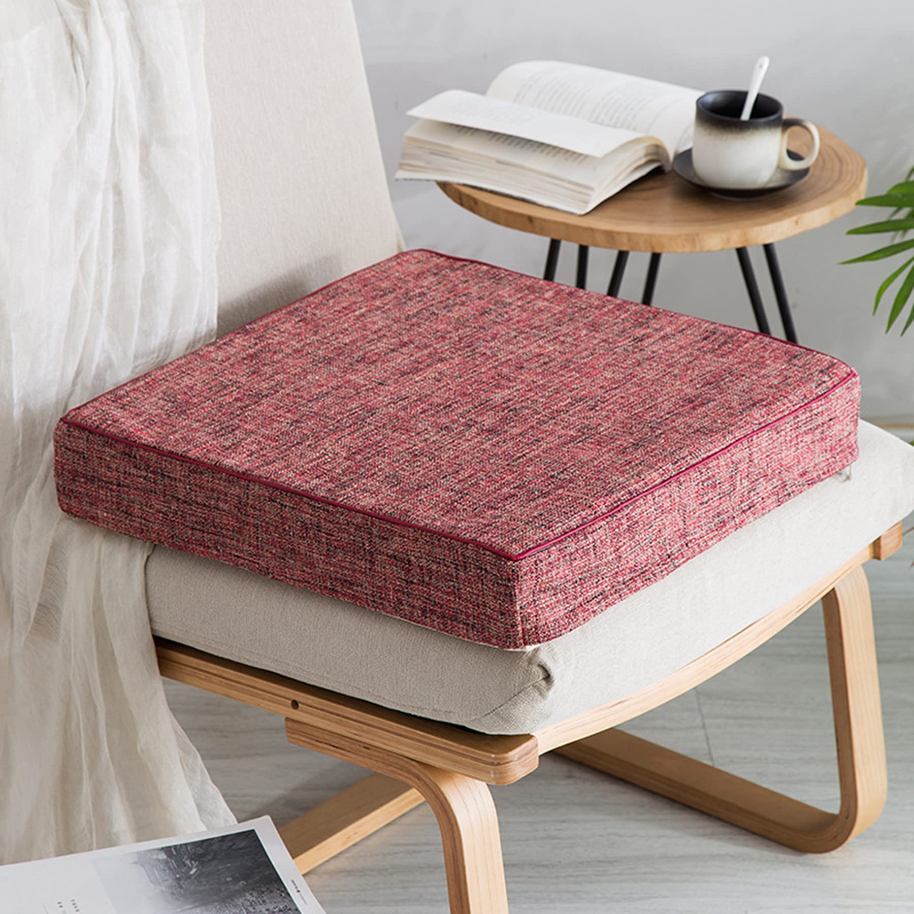 Square Chair Cushion - 5cm Thick Non-Slip Dining Chair Seat Pad - 50x50cm Wine Red - Perfect for Kitchen Stools, Garden, Indoor & Outdoor Use