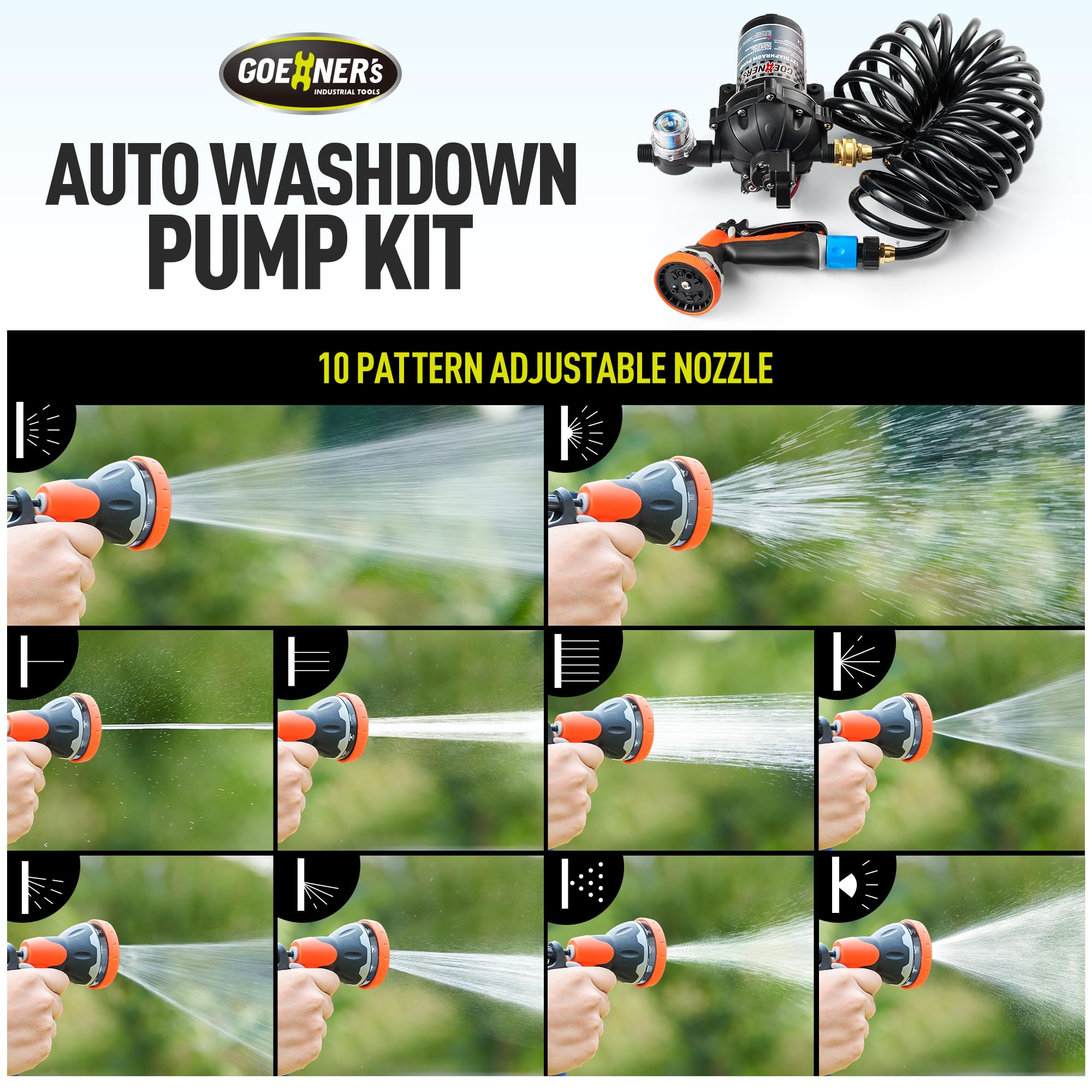 Upgraded 12V DC Fresh Water Pump with Spray Gun - 6.5GPM 70PSI 5-Chamber Self-Priming Diaphragm Pump, Heavy Duty Pressure Switch & Strainer - Perfect for RV, Marine, Off-Grid Water Systems & Agricultural Spraying