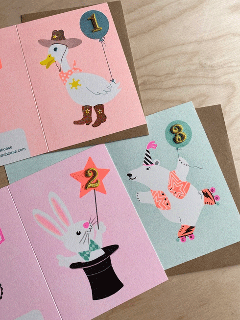 Magic Rabbit Birthday Card for 2 Year Old - Handmade Greeting Card by Petra Boase - Perfect for Toddler's Birthday Party & Gift Giving
