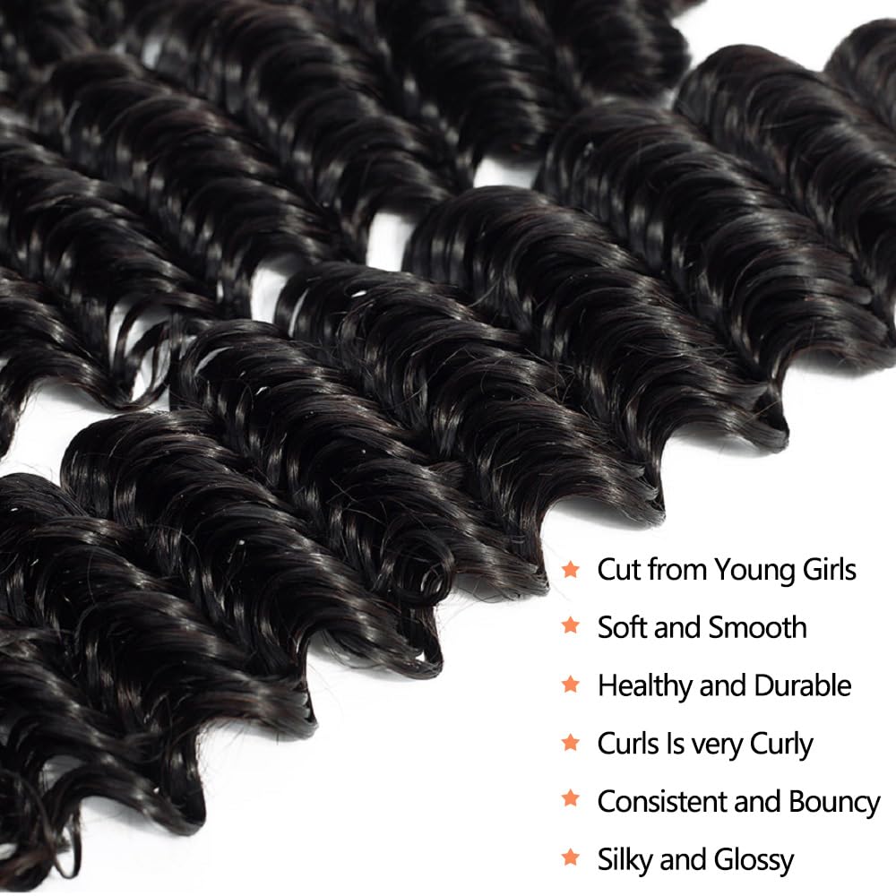 12A Brazilian Deep Wave Human Hair Bundles 22 24 26 Inch - 100% Unprocessed Virgin Remy Hair Weave for Black Women | Natural Wet & Wavy Curly Hair Extensions for Styling, Parties & Everyday Wear