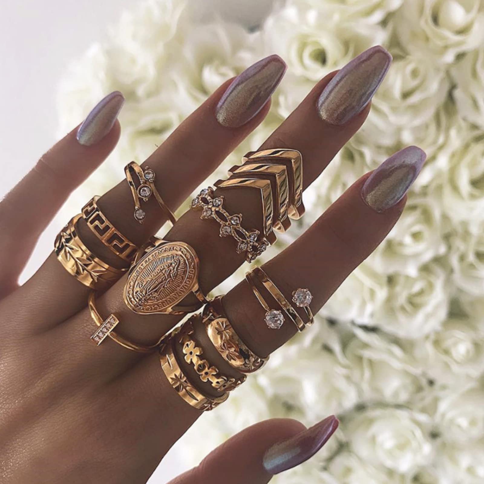Trendy Gold Stackable Rings for Women - Star, Moon & Heart Knuckle Rings Set | Boho Jewelry Pack for Birthday Gifts, Easter Basket Stuffers | Perfect for Everyday Wear, Parties & Special Occasions