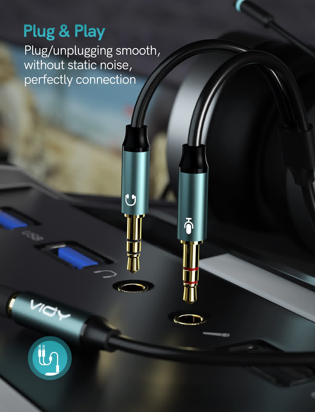 VIOY Gold-Plated 3.5mm Female to Dual Male Headphone Splitter Adapter - 2-in-1 Y Cable for Gaming Headsets, PC, Laptop & Mobile Devices (20cm/7.87inch) - Perfect for Multiplayer Gaming, Music Sharing & Conference Calls