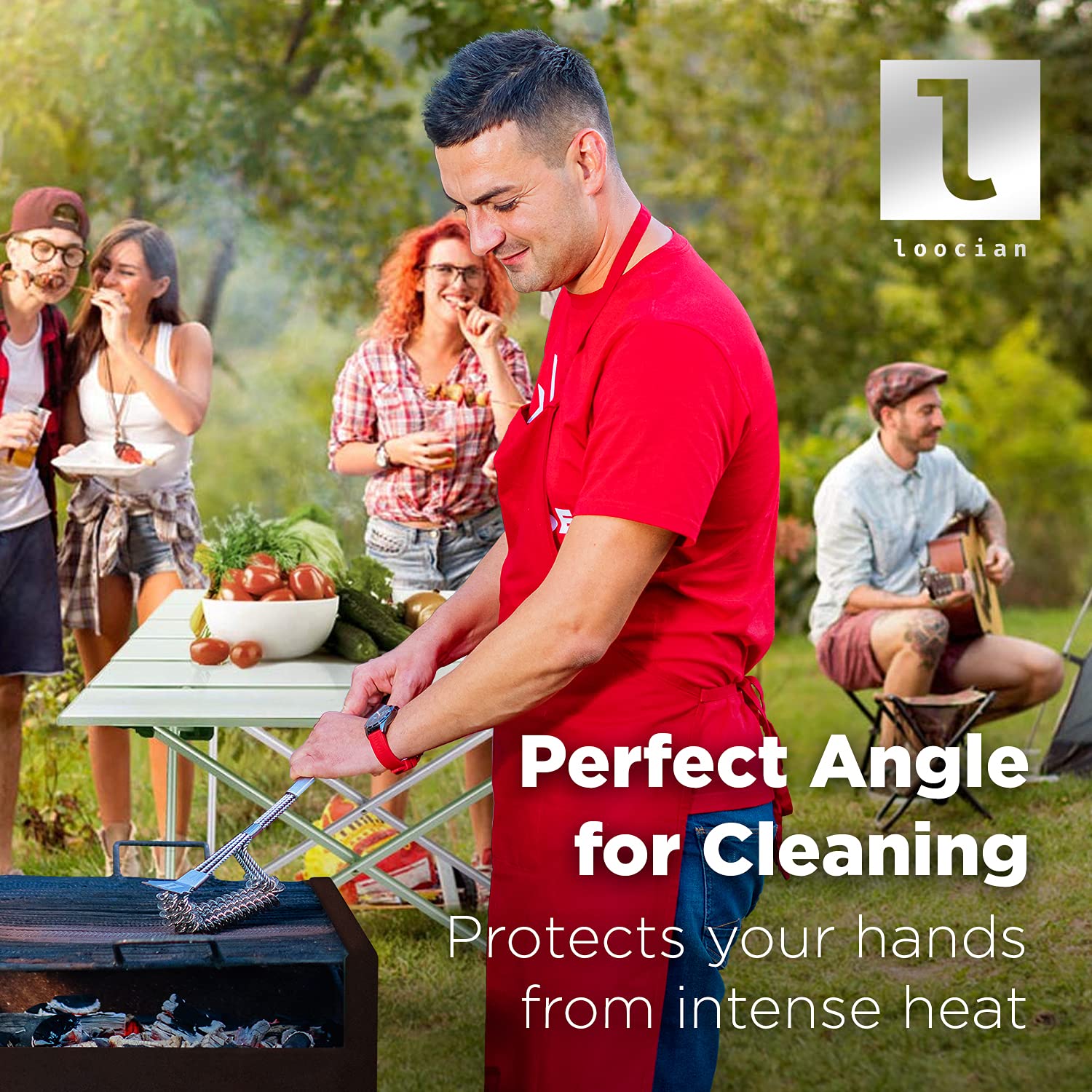 LOOCIAN Stainless Steel Bristle-Free BBQ Grill Brush - Heavy Duty Grill Scraper & Cleaner for Safe Barbecue Cleaning - Perfect for Gas, Charcoal & Electric Grills - Outdoor Cooking & Backyard BBQ Essential