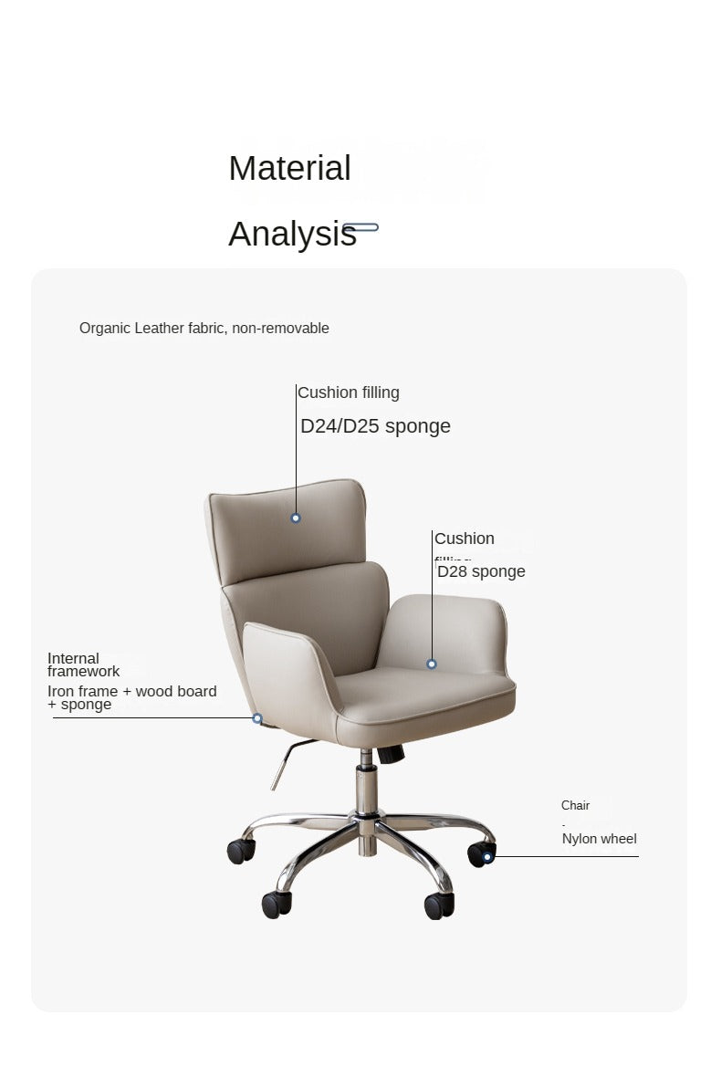 Premium Organic Leather Ergonomic Office Chair - Adjustable Height & Lumbar Support for Home & Workspace Comfort