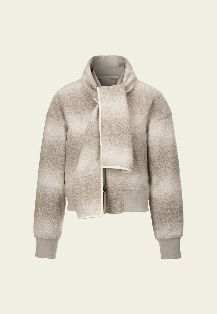 Ombré Effect Tie Neck Two-Way Zip Up Jacket for Women - Stylish & Versatile Outerwear for Casual Outings & Evening Events