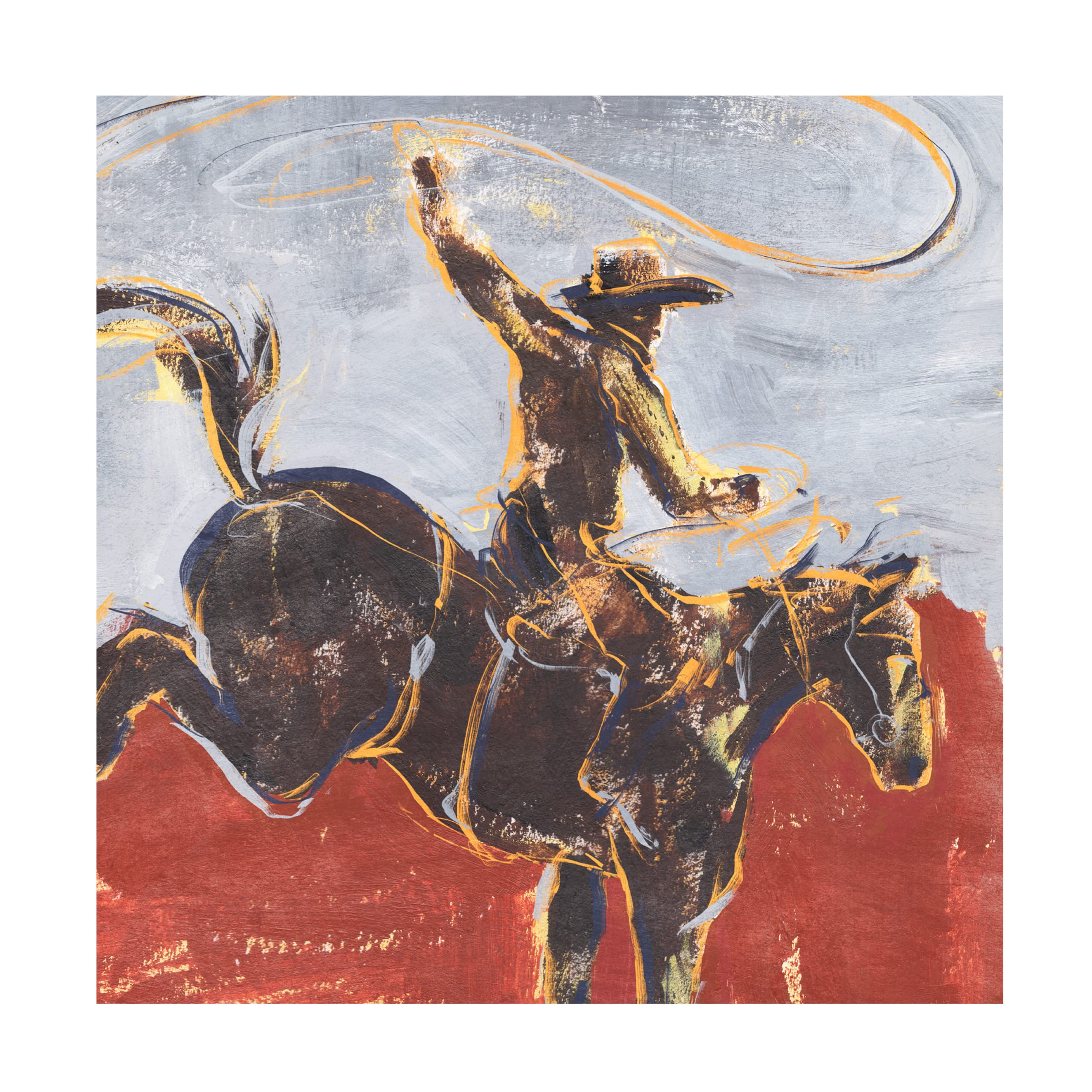 Annie Warren 'Morning Roundup I' Canvas Wall Art Print - Western Landscape Painting for Living Room, Bedroom & Office Decor
