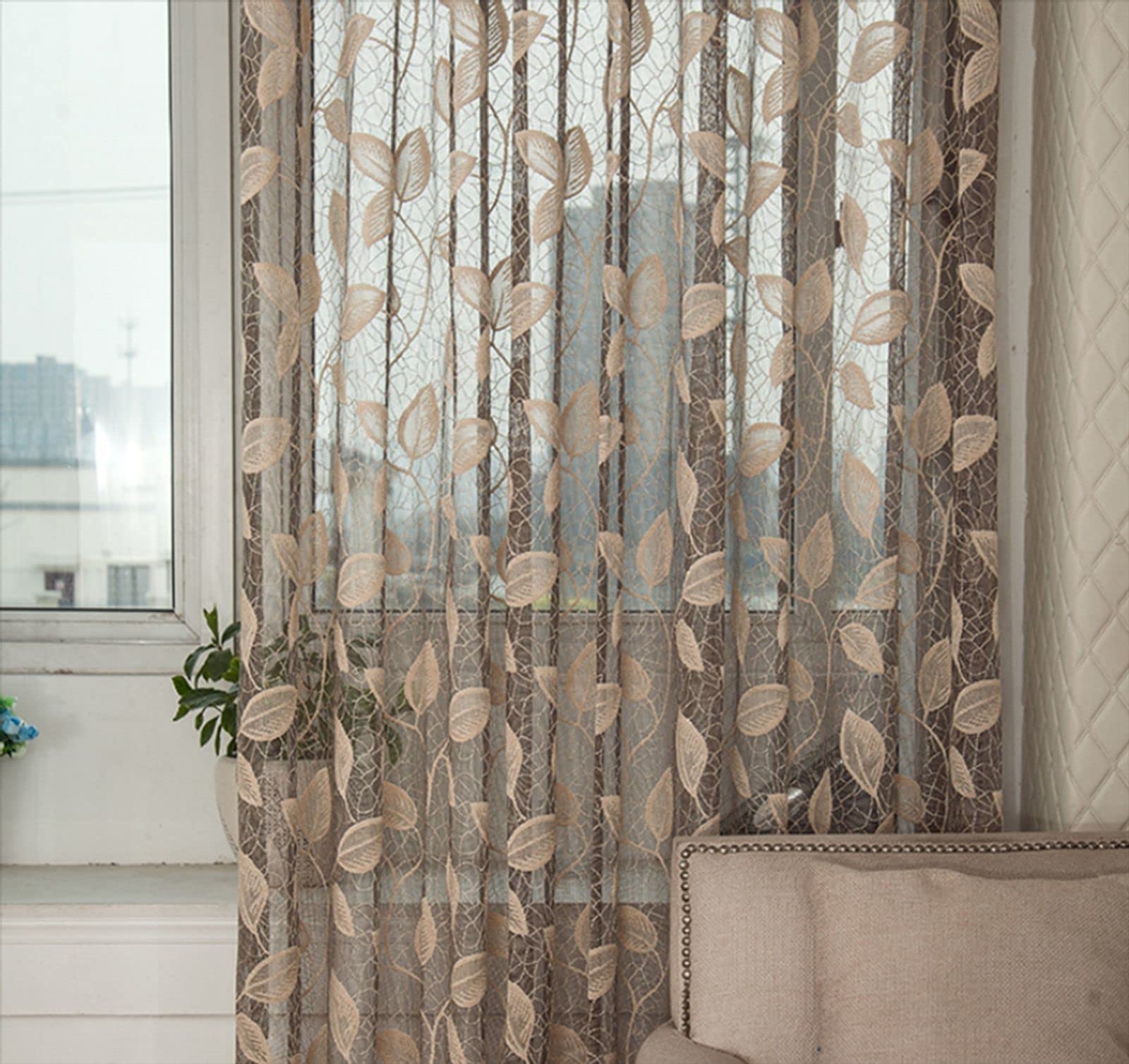 Jacquard Sheer Curtains with Grommet Top - Modern Semi-Sheer Voile Pleated Window Drapes (197x102 inches) for Living Room, Bedroom, Nursery & Girls Room - Light Filtering Elegant Home Decor