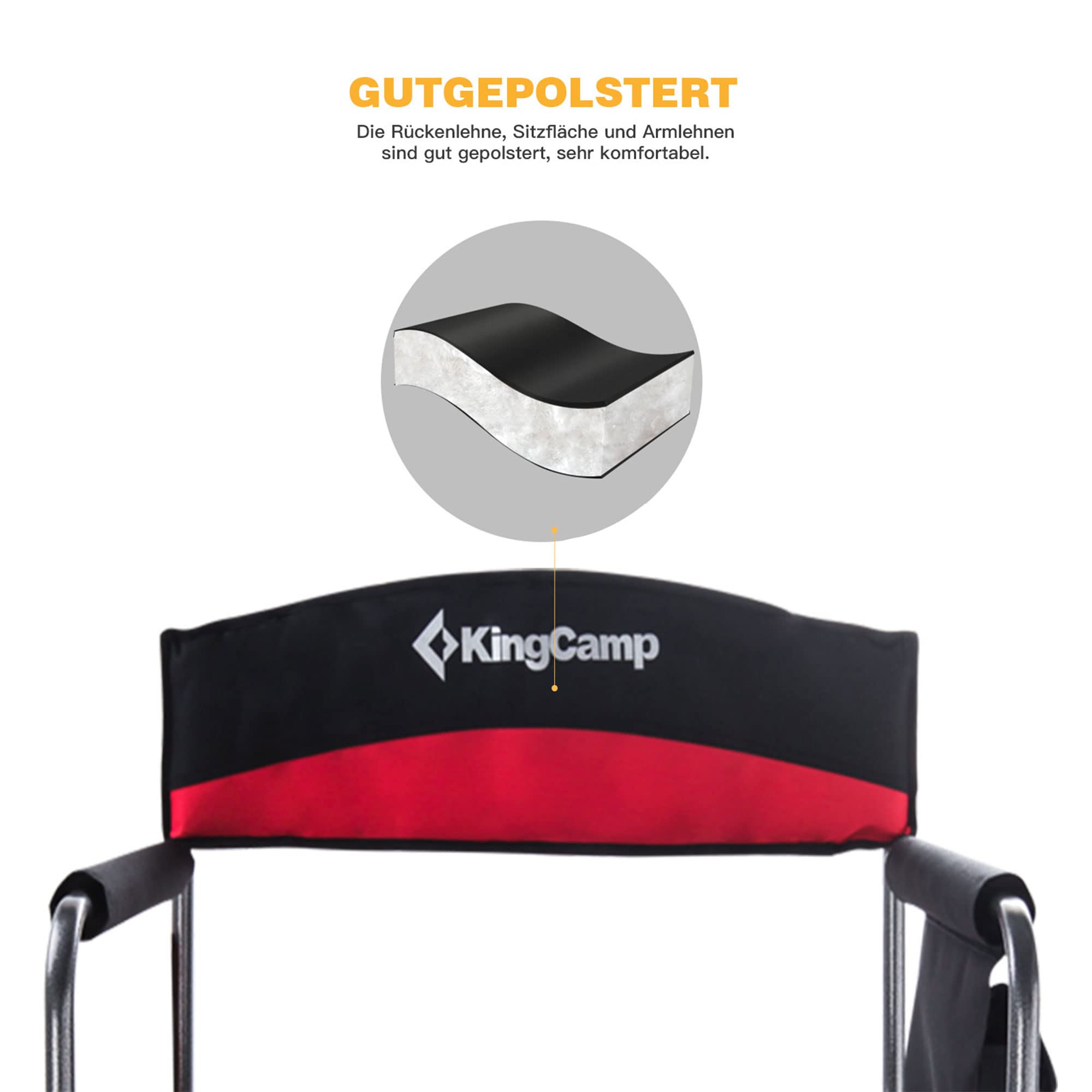 KingCamp 2-Pack Heavy Duty Folding Director Chairs with Side Table & Storage Pouch - Portable Outdoor Camping Chairs for Patio, Beach, Picnic, Backyard & Tailgating (Red)