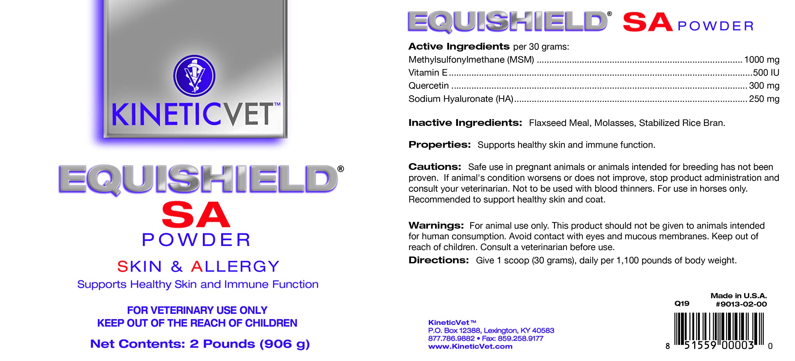 KineticVet EquiShield SA (Skin & Allergy) Powder for Horses - 2 lb | Skin Care & Allergy Relief Supplement | Supports Healthy Coat & Itch Relief for Horses - Ideal for Seasonal Allergies & Skin Irritations