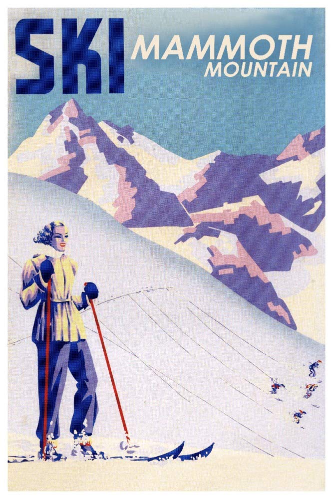Vintage California Ski Travel Poster - Mammoth Mountain Woman Skiing Art Print (9x12 Wall Decor) - Perfect for Ski Lodge, Cabin & Winter Sports Enthusiast Home Decor