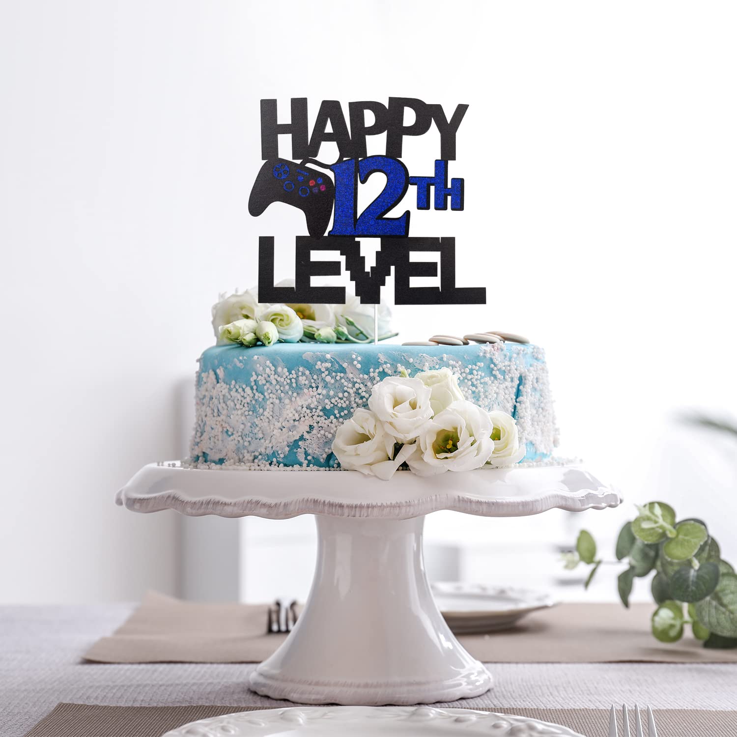 Happy 12th Birthday Video Game Cake Topper - Glitter Gamer Level 12 Unlocked Party Decoration for Gaming Themed Cakes - Perfect for Birthday Parties, Gaming Celebrations & Streamer Events