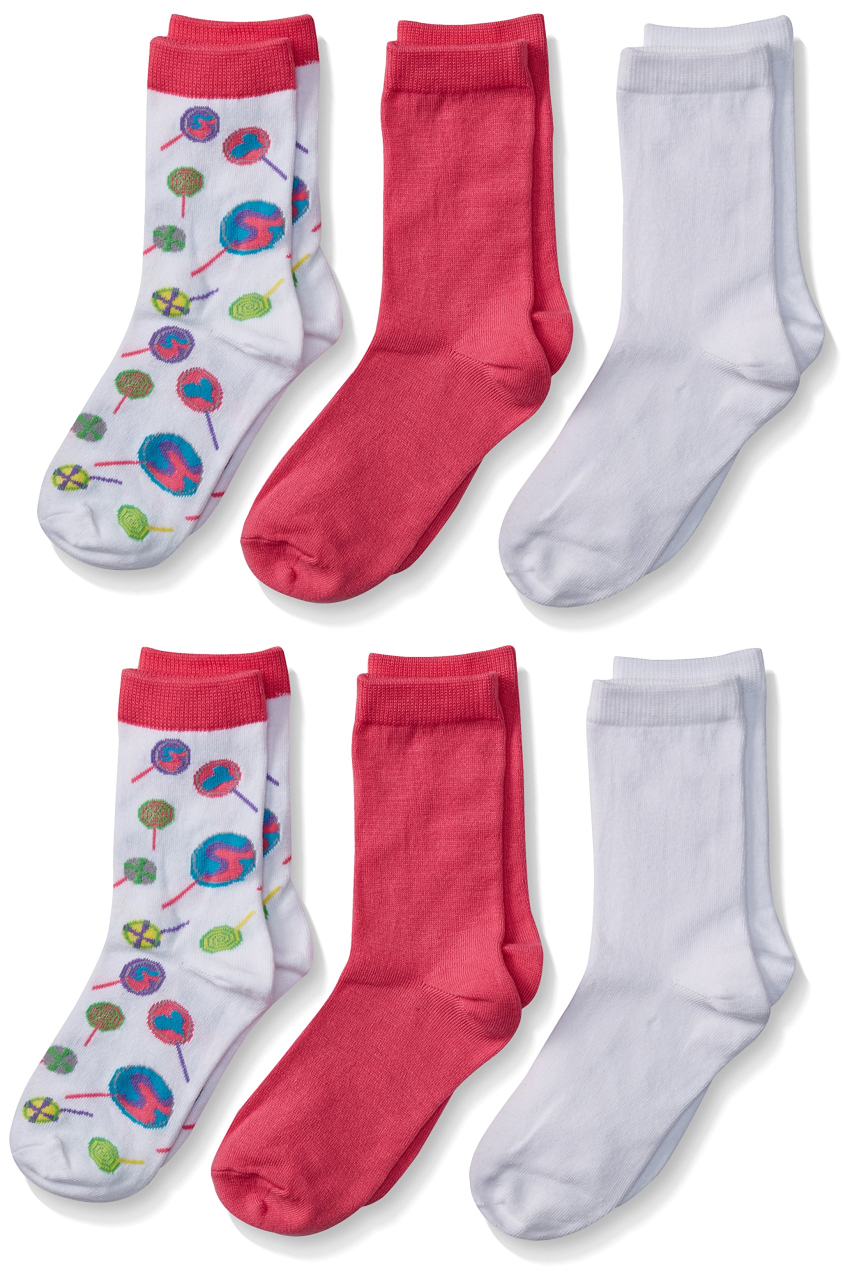 Fruit of the Loom Girls 12-Pack Lollipop Print Crew Socks - Soft Cotton Ankle Socks for School, Sports & Everyday Wear