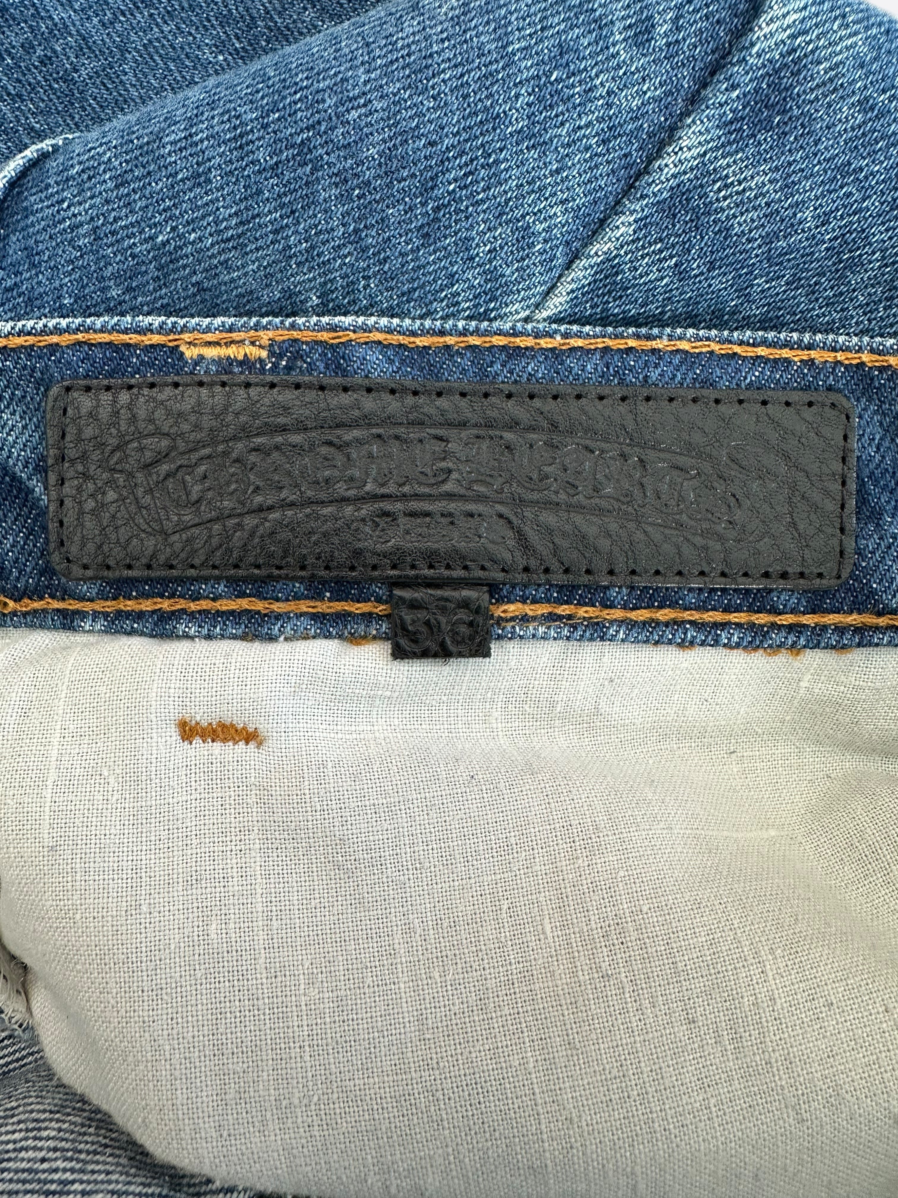 Chrome Hearts x Levi's Blue & Black Cross Patch Denim Jeans for Men - Stylish Vintage Streetwear for Casual Outfits and Night Out