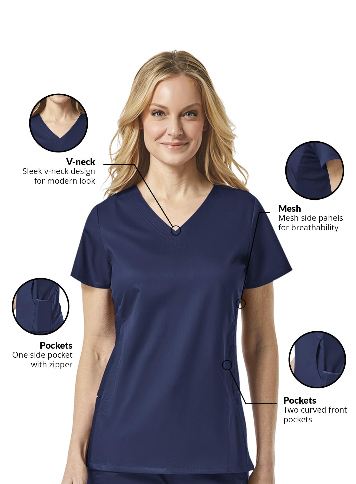 EON Women's Coolmax Mesh Panel V-Neck Solid Scrub Top - Breathable Nursing Uniform for Healthcare Professionals - Perfect for Hospitals, Clinics & Medical Work