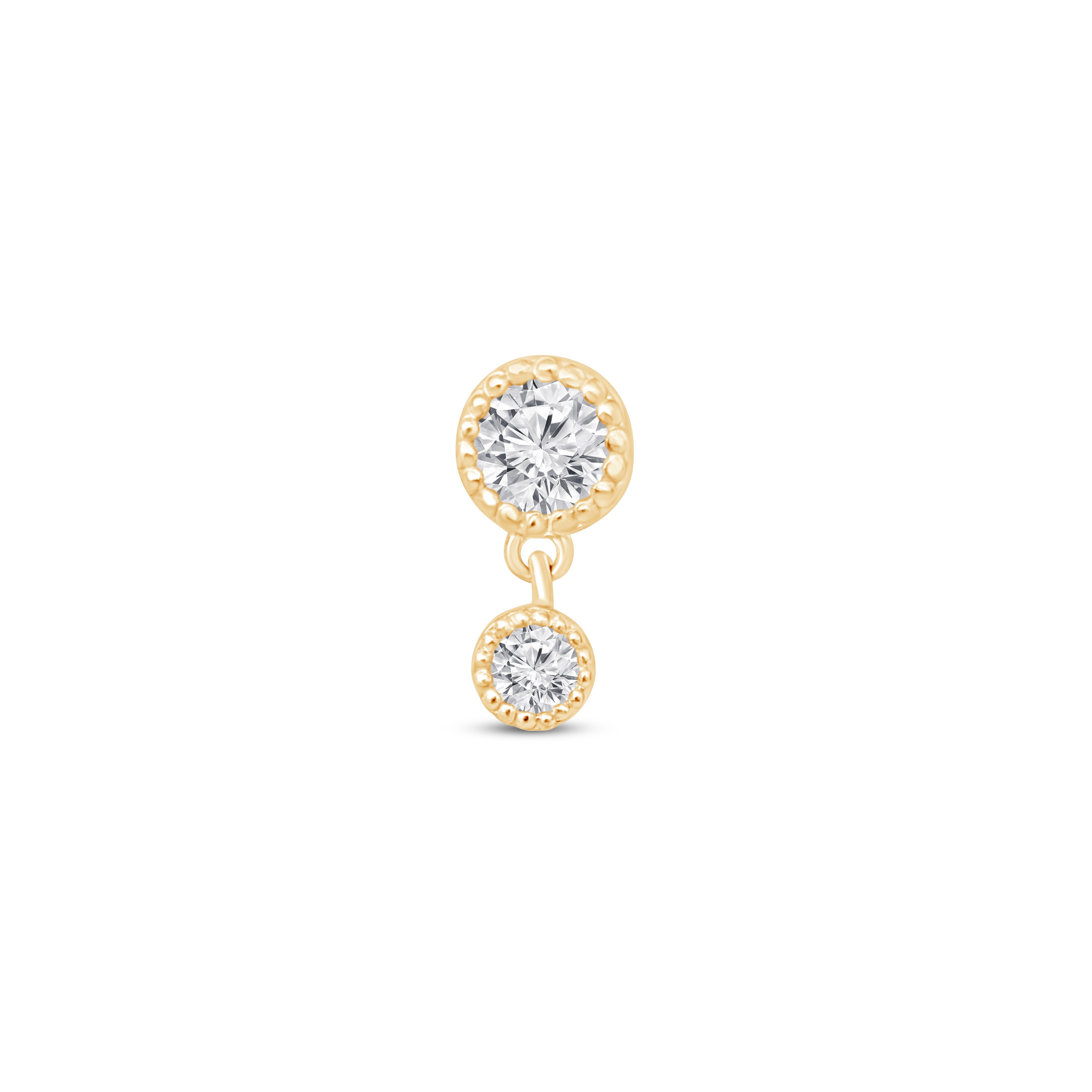 14K Solid Yellow Gold Double Diamond Drop Flat Back Stud Earrings for Women - Perfect for Everyday Wear, Parties & Special Occasions