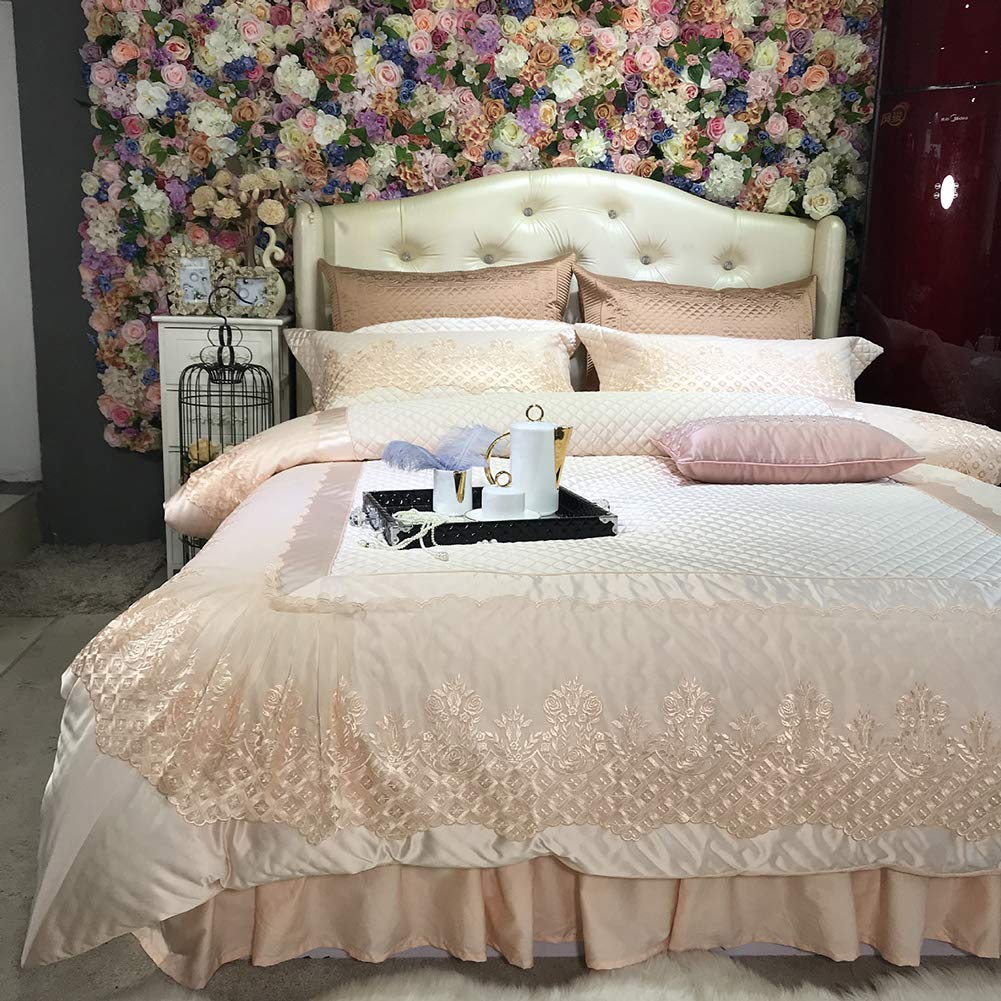 Luxury Tencel Bedding Set - Soft 100% Tencel Lace Edge Sheet Set - Queen/King Size 4-Piece Bedding (Fitted Sheet, Flat Sheet, 2 Pillowcases) - Breathable & Hypoallergenic - Perfect for Master Bedroom, Guest Room & Hotel Use