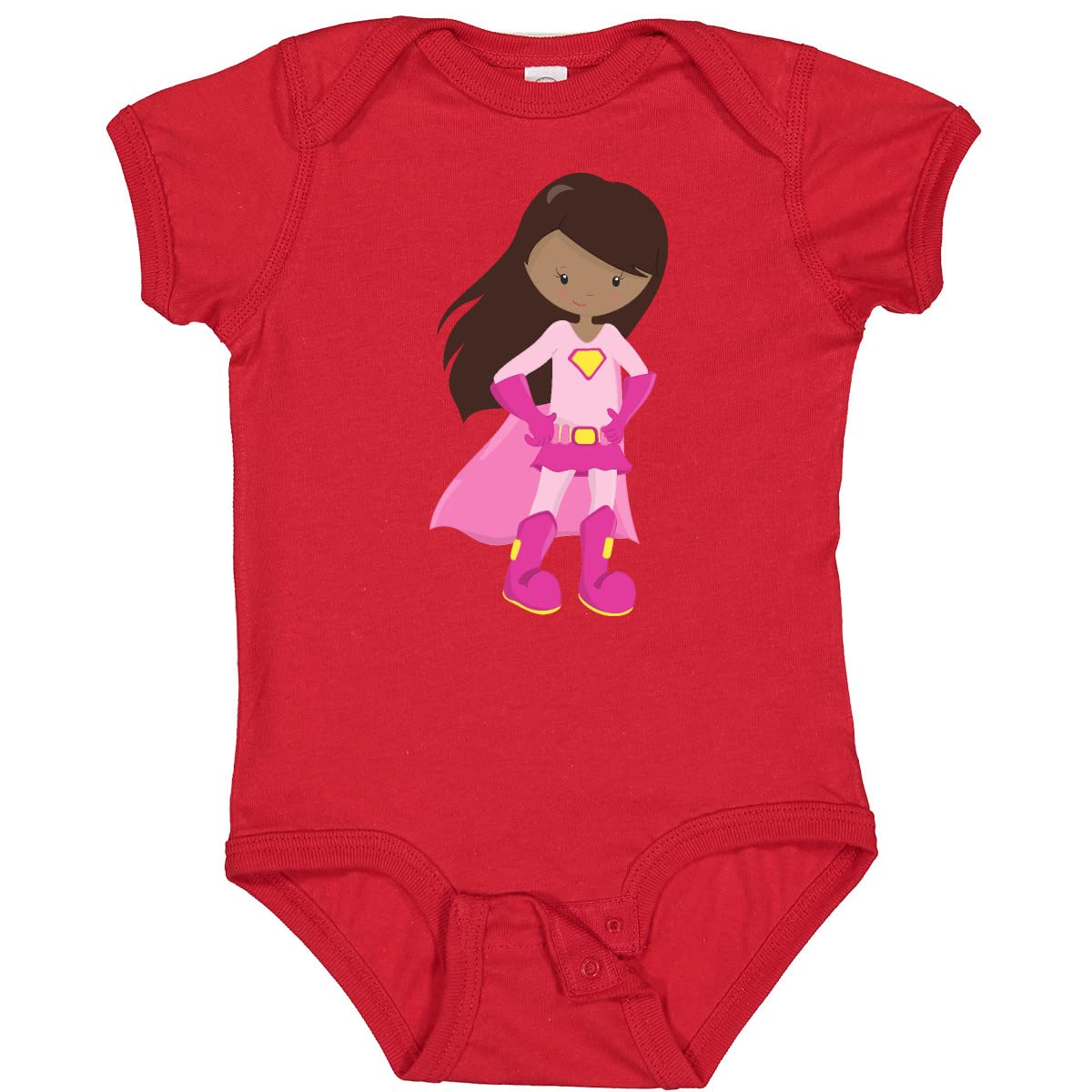 Inktastic African American Girl Superhero Baby Bodysuit with Pink Cape - Cute Outfit for Infants, Toddler Gift Idea, Birthday & Everyday Wear
