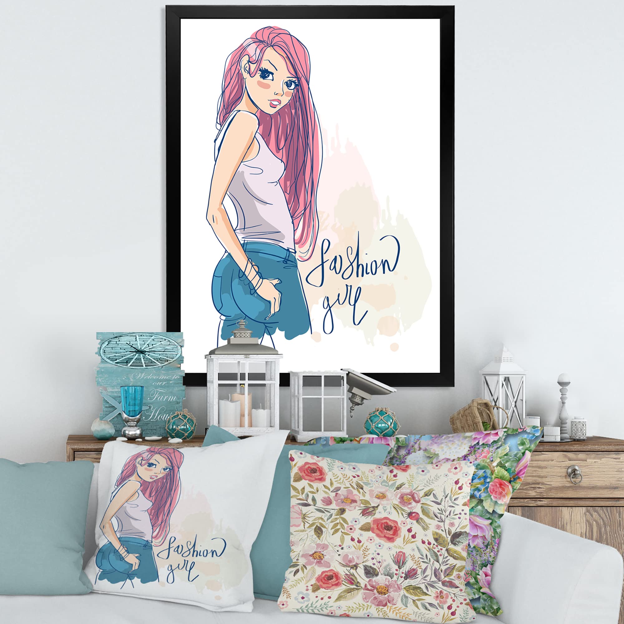 Trendy Fashion Girl & Children's Art Framed Wall Decor - Nursery, Kids Room, Playroom & Classroom Wall Art for Girls & Boys