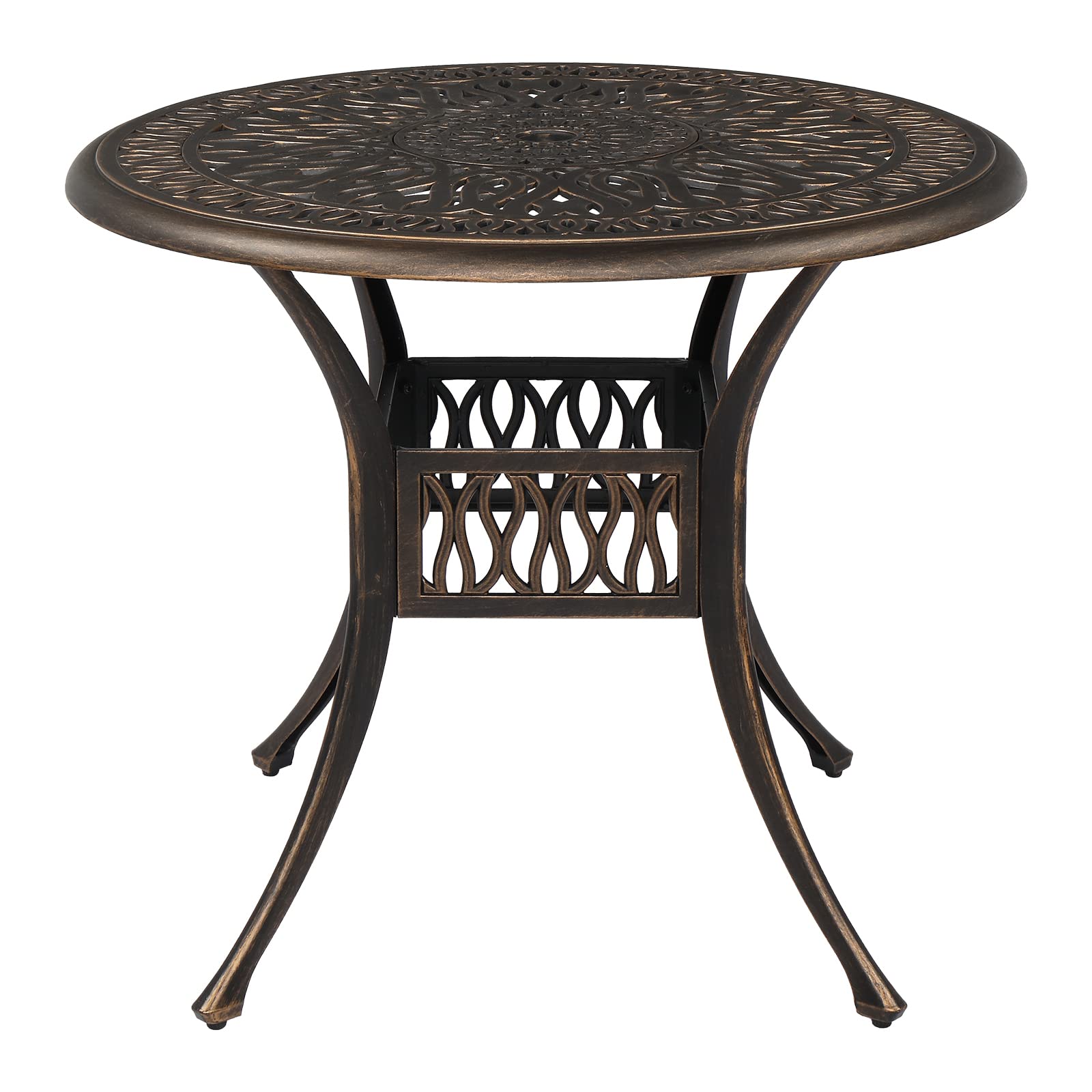 VINGLI 35.4 Inch Round Patio Dining Table with Umbrella Hole - Durable Cast Aluminum Outdoor Bistro Table for Garden, Backyard, Poolside - Weather-Resistant Outdoor Furniture (35.4
