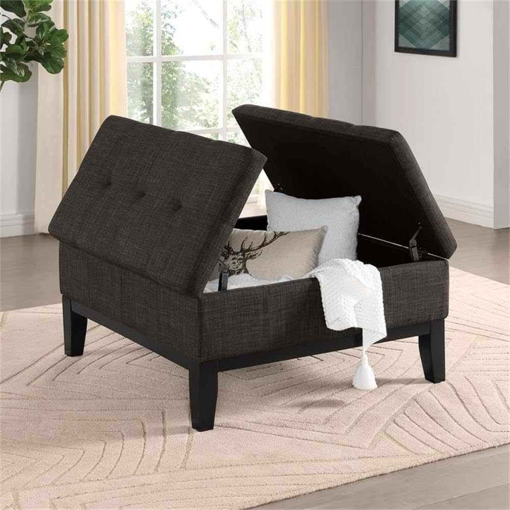 Furniture of America Fernee Transitional Fabric Storage Ottoman in Gray - Stylish Footrest, Extra Seating & Hidden Storage for Living Room, Bedroom or Office