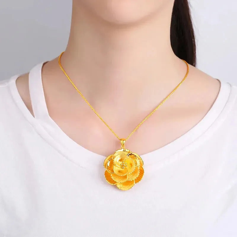 24K Pure Gold Pendant Necklace - Real 999 Solid Gold Charm Jewelry for Women - Elegant & Trendy Classic Party Gift - Perfect for Anniversary, Birthday & Special Occasions