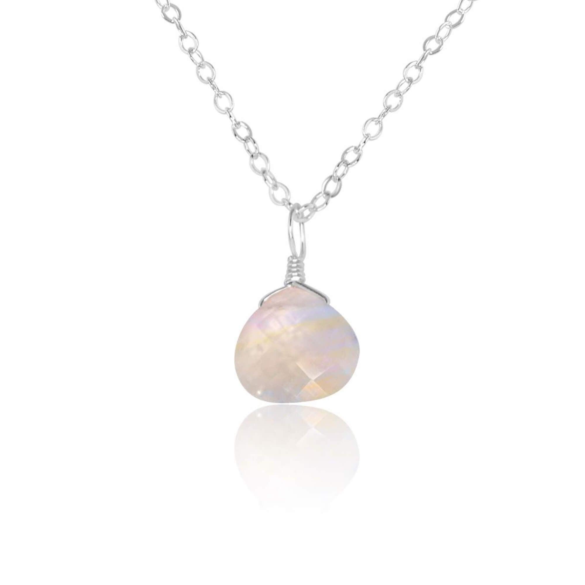Rainbow Moonstone Teardrop Pendant Necklace - Healing Crystal Jewelry for Women - Perfect for Meditation, Yoga & Spiritual Gifts