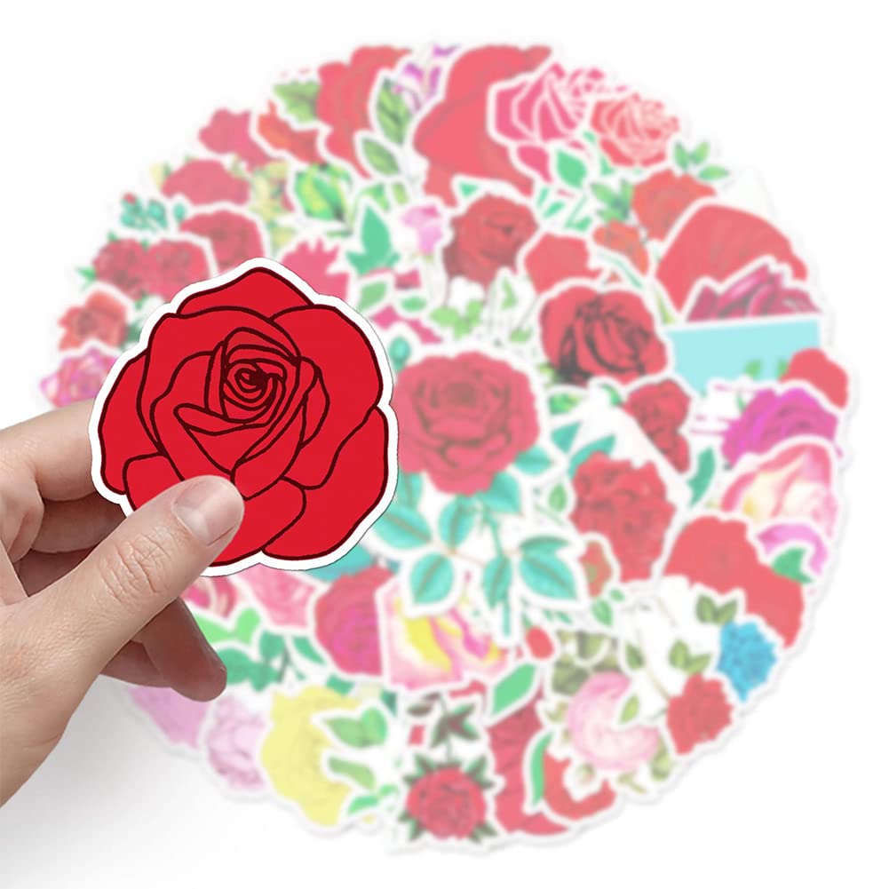 50 Pcs Waterproof Rose Vinyl Stickers - Decorative Floral Decals for Water Bottles, Laptops, Luggage, Skateboards & More | DIY Home, Office, School, Gift & Party Decorations