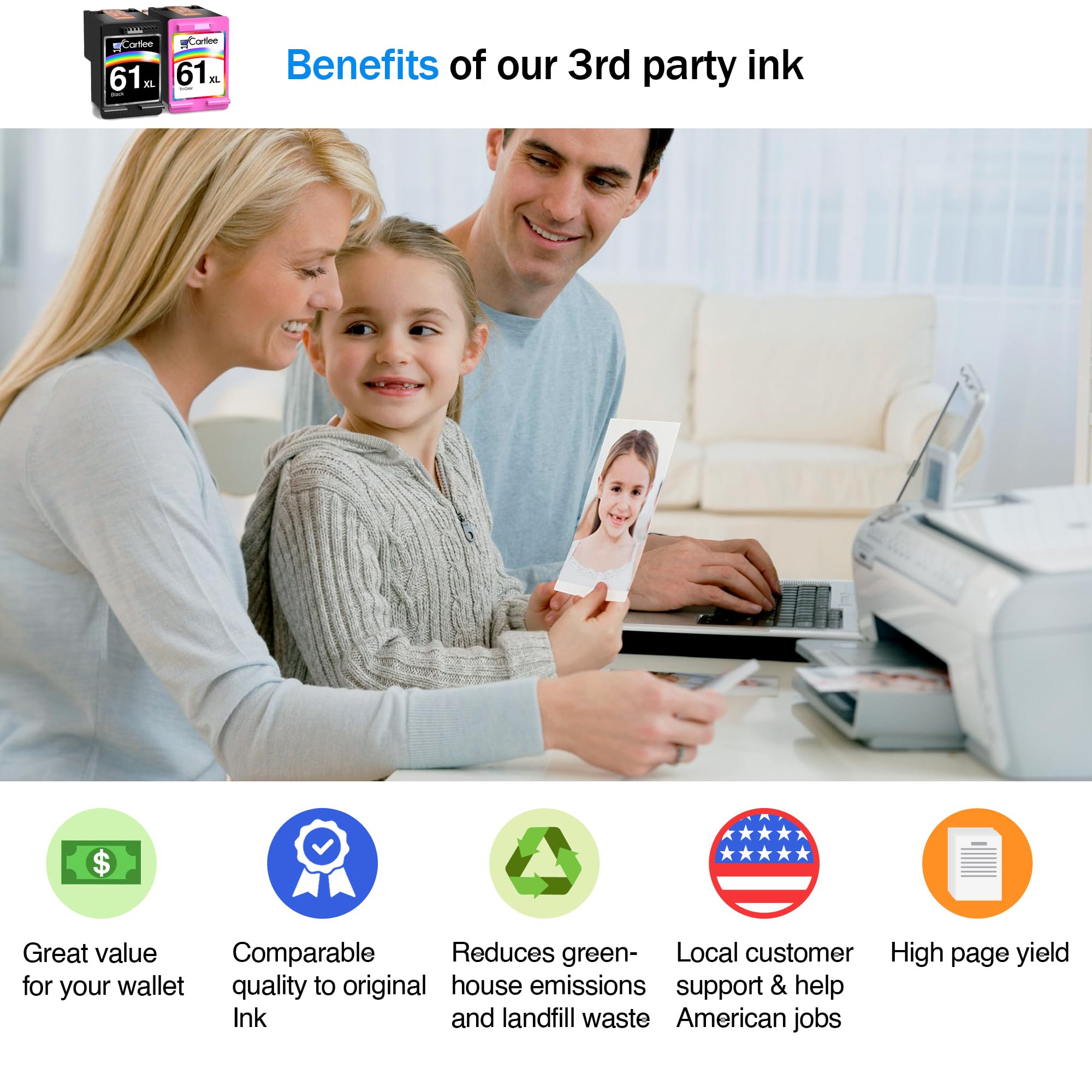Cartlee Remanufactured HP 61 Ink Cartridges Combo Pack - Black & Color Replacement for HP Envy 4500, OfficeJet Printers | High-Quality Ink for Home & Office Printing Needs