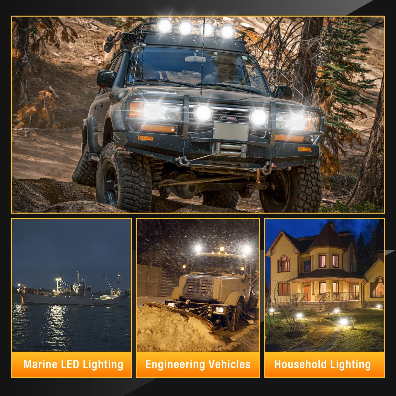 AUXTINGS 96W 9-Inch Round LED Work Light Bar - Black Spot Off-Road Fog Driving Lights for SUV, Jeep, Truck, Boat - Roof, Bumper, or Grill Mount - Perfect for Night Driving, Camping & Off-Road Adventures