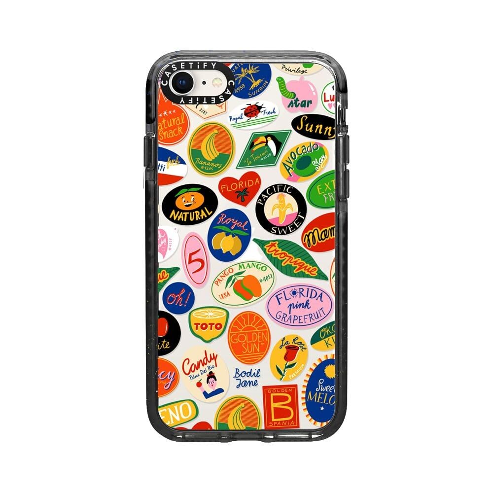 CASETiFY Impact Case for iPhone SE (2020/2022) & iPhone 7/8 - Durable Clear Black Phone Cover with Fruit Stickers - Perfect for Everyday Protection & Style