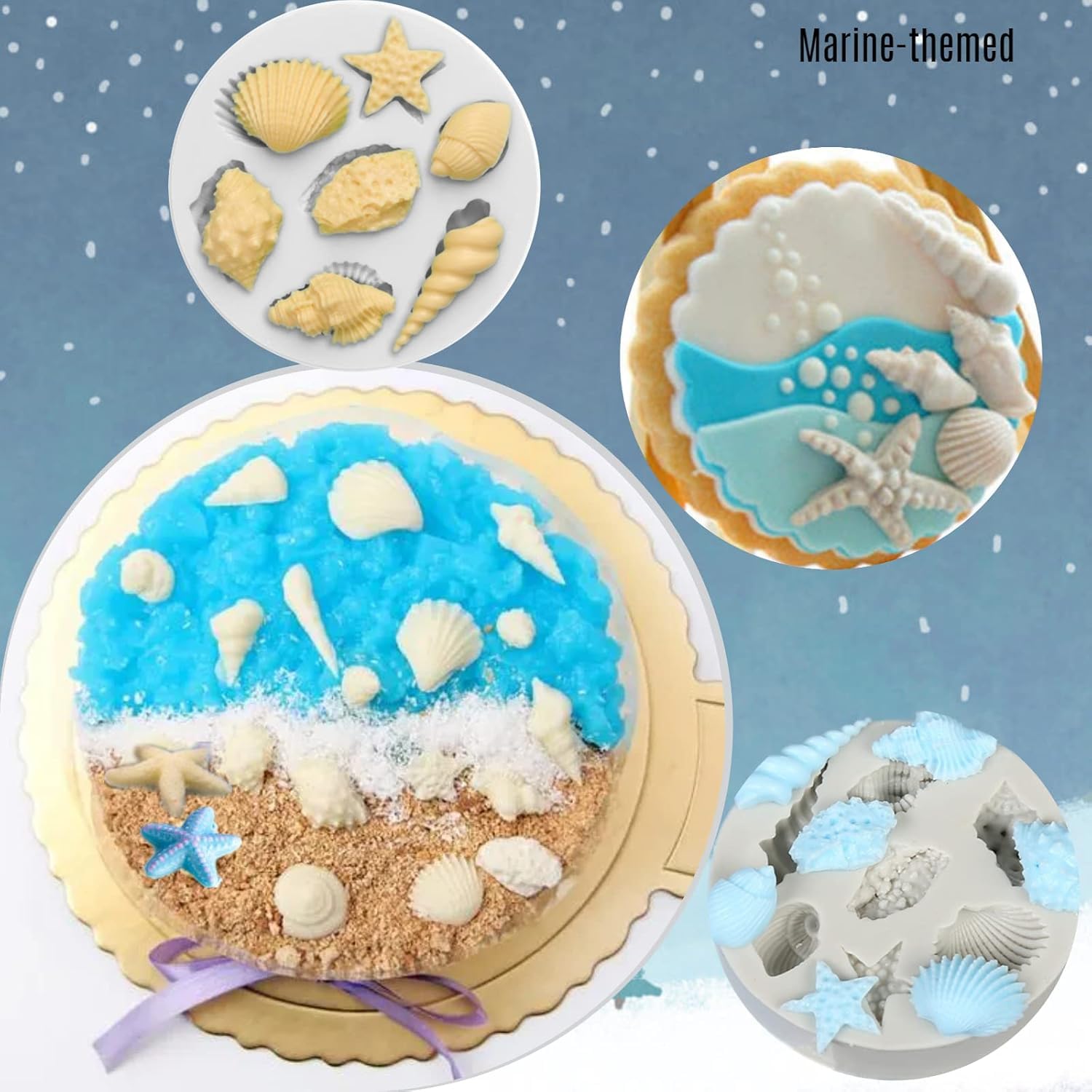 Premium 7-Cavity Sea Shell & Starfish Silicone Baking Mold for Chocolate, Fondant, Candy, Resin, Clay - Perfect for Beach Theme Cakes, Cupcake Toppers, and DIY Crafts - Ideal for Home Baking, Party Decorations, and Marine-Themed Desserts