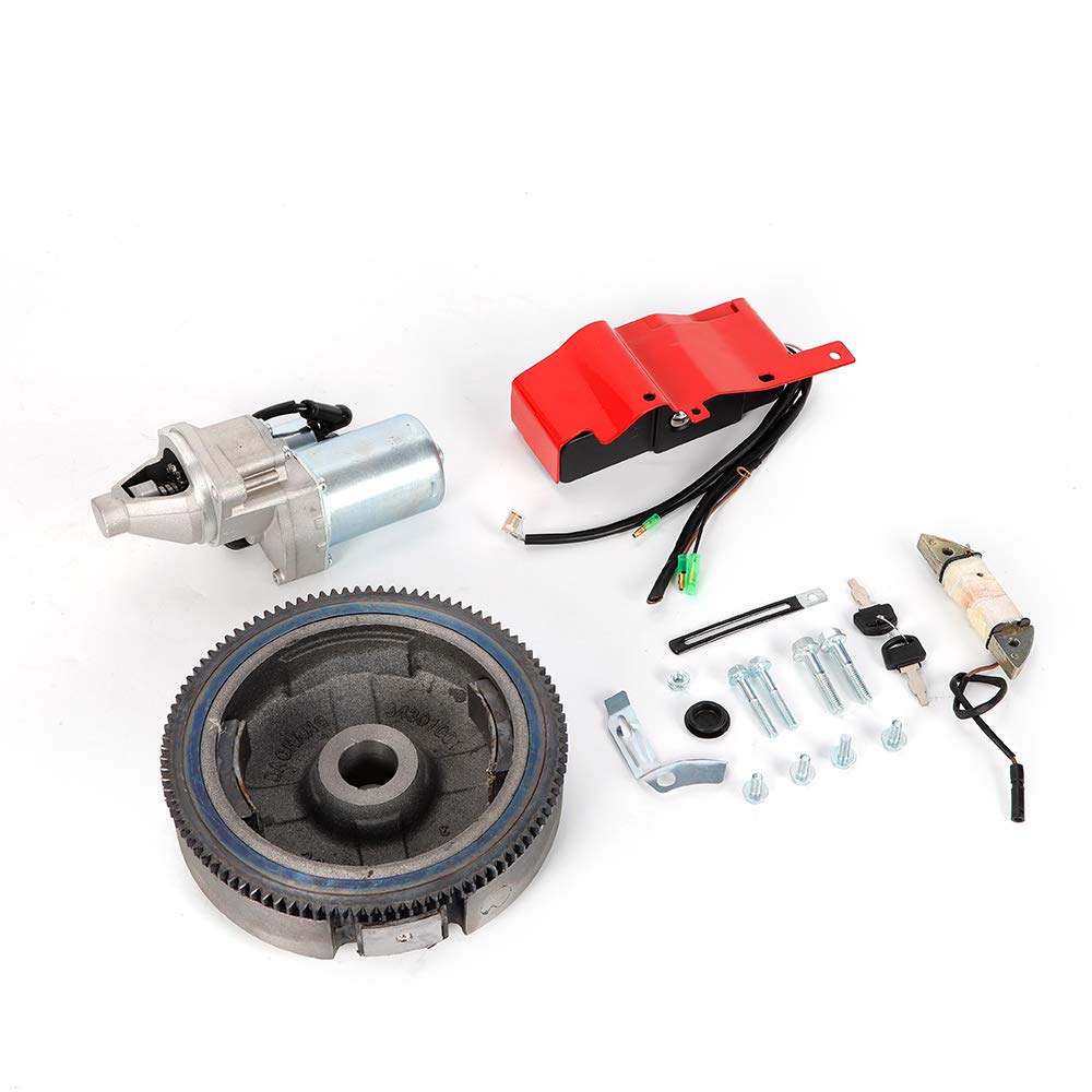 GX340 11HP GX390 13HP Electric Start Kit with Flywheel Starter Motor, Key Switch, Coil Ignition & Fan Cover - Perfect for Small Engine Repair, Lawn Mowers, Generators & Power Equipment