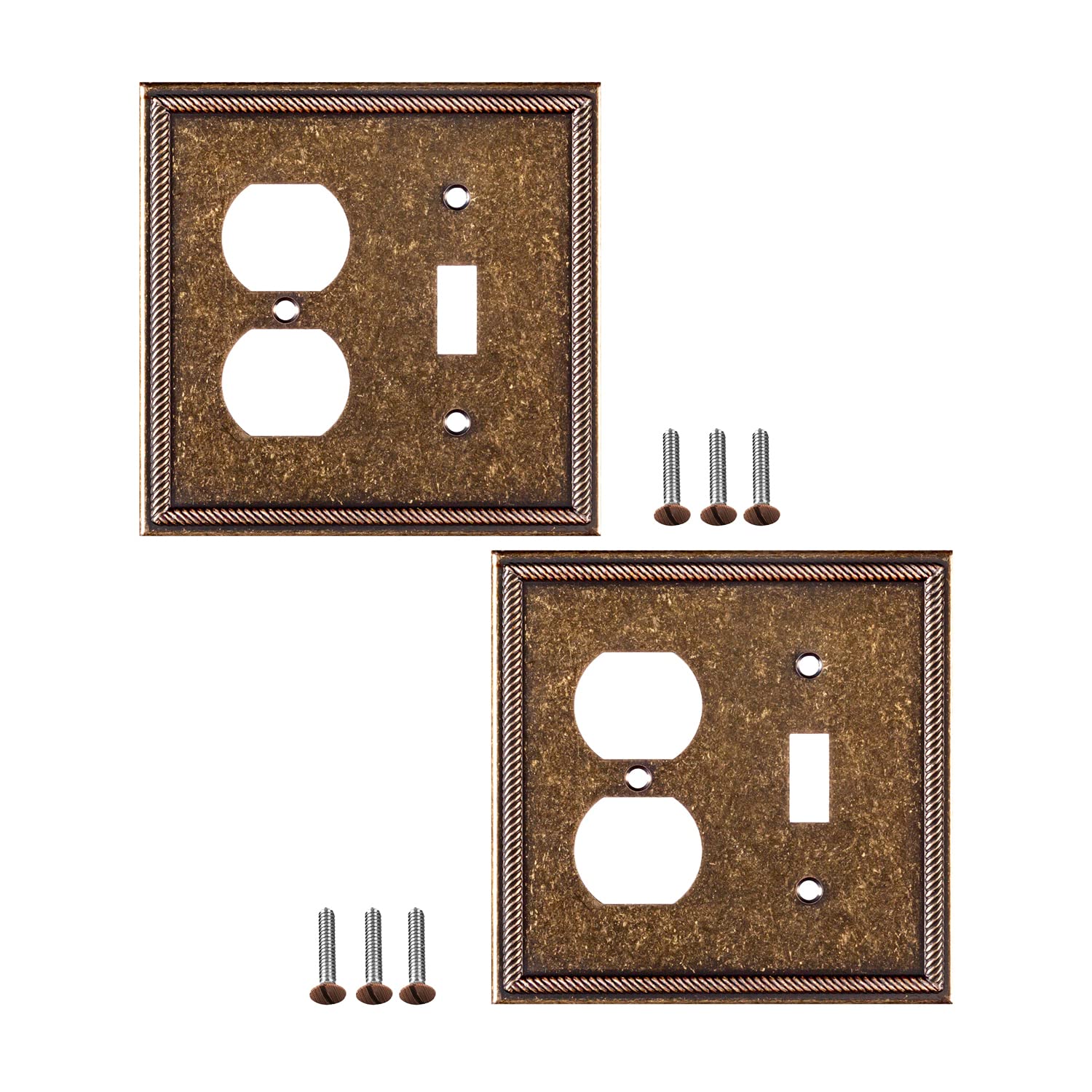 2-Pack Wall Plate Outlet Switch Covers - Decorative Zinc Cast Sponged Bronze Finish | Rocker/Receptacle/Toggle & Combo Styles | Fits Standard Toggle/Duplex Size | Perfect for Home, Office & Commercial Decor Upgrade