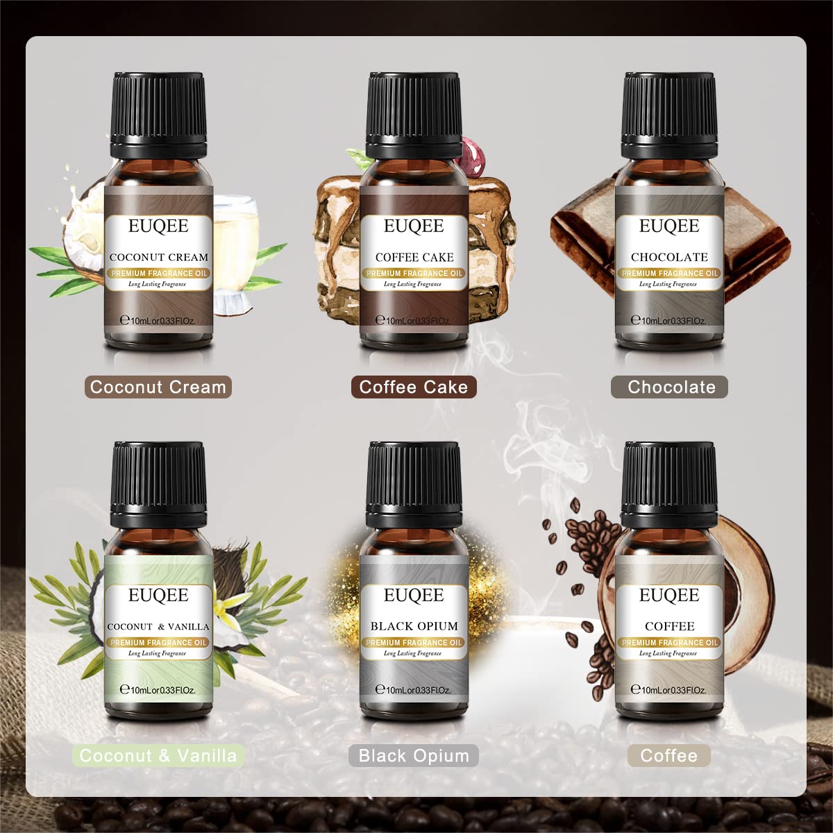 6PCS Premium Coffee Shop Essential Oils - 10ml for Aromatherapy & Relaxation