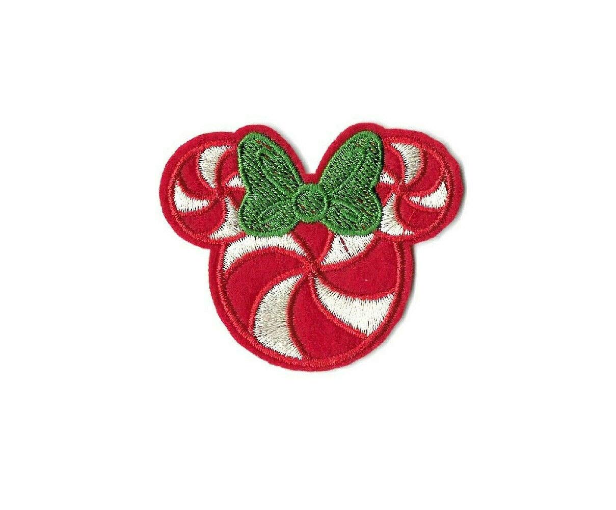 Minnie Mouse Christmas Embroidered Iron On Patch - Candy Cane & Peppermint Holiday Design - Perfect for DIY Gifts, Jackets, Backpacks & Holiday Decorations