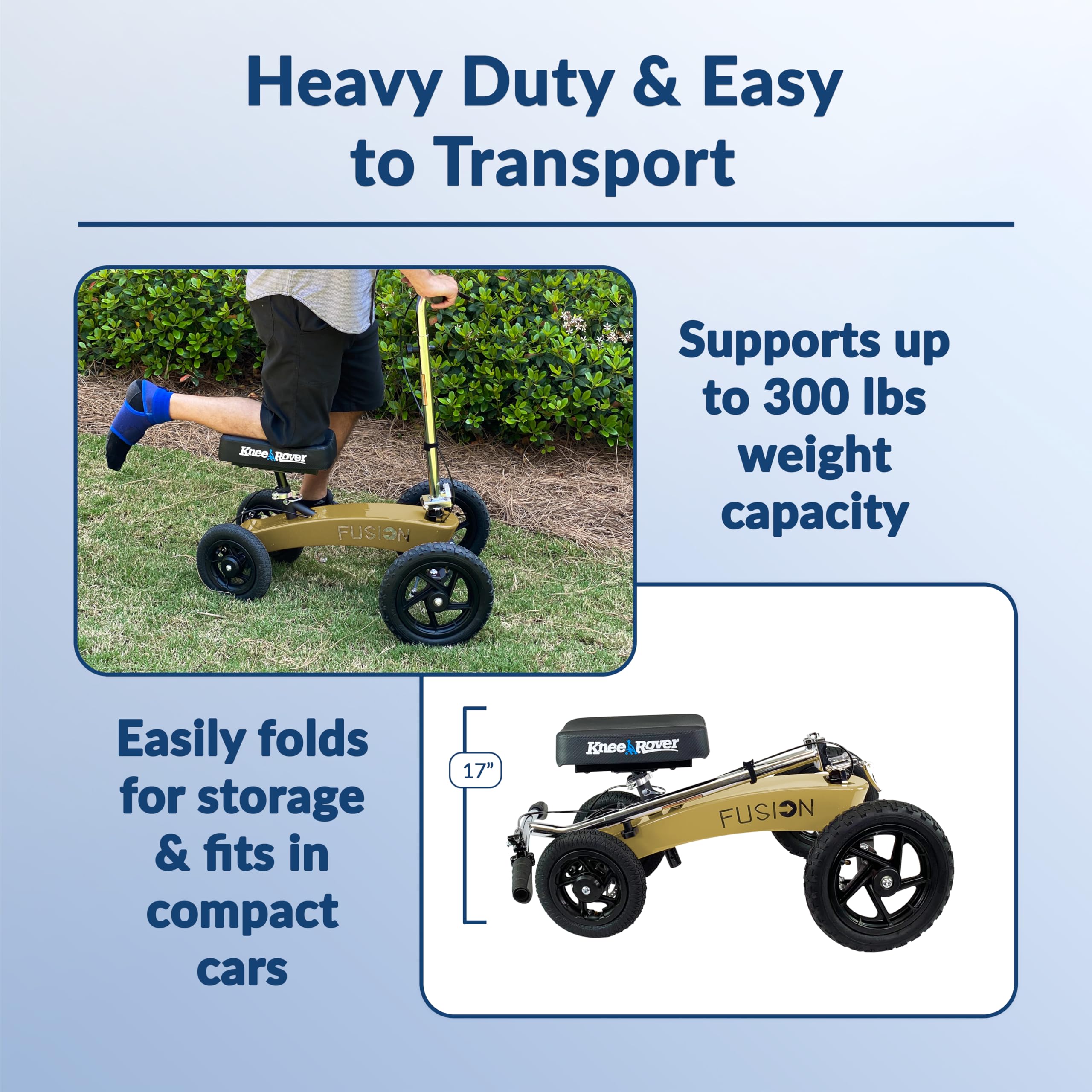 KneeRover All-Terrain Fusion Patented 4-Wheel Steering Knee Scooter - Heavy Duty Knee Walker for Adults with Foot Surgery, Broken Ankle, or Foot Injuries - Mobility Aid for Post-Surgery Recovery & Indoor/Outdoor Use