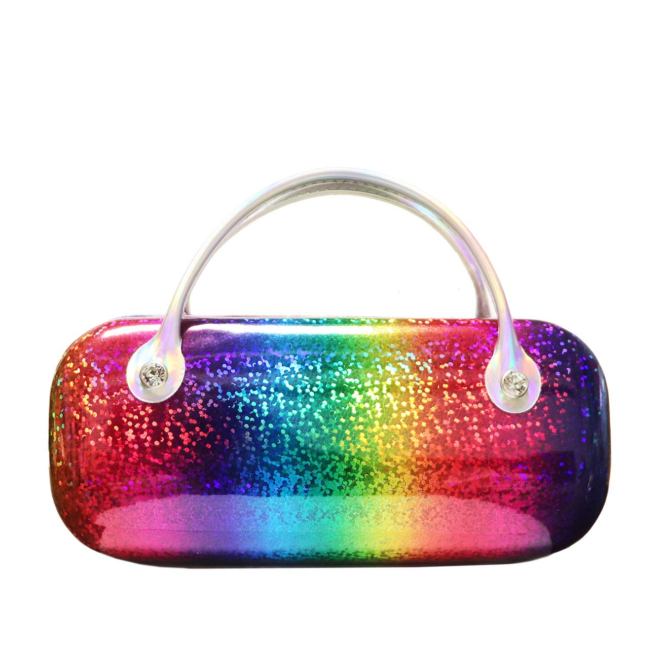 Holographic Glitter Eyeglass Case for Women, Kids, Girls & Boys - Hard Shell with Handle - Dazzling Sparkle Glasses Pouch for School, Travel & Everyday Use