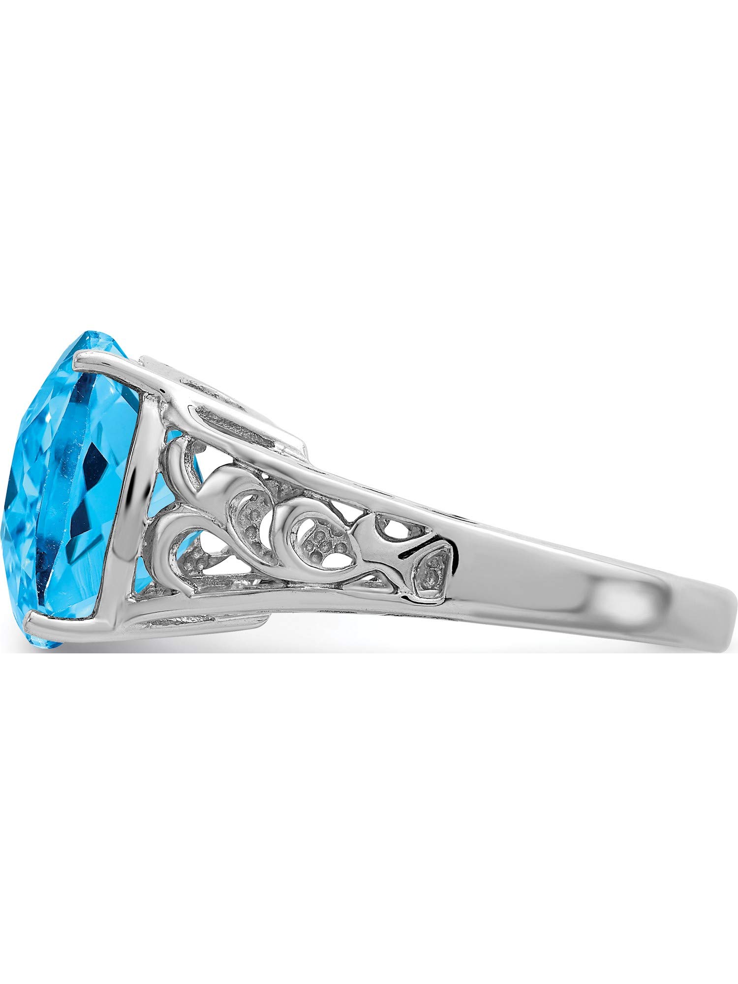 Sterling Silver Rhodium Plated Blue Topaz Ring - Elegant Checker-Cut Design for Women | Perfect for Engagement, Anniversary & Special Occasion Gifts