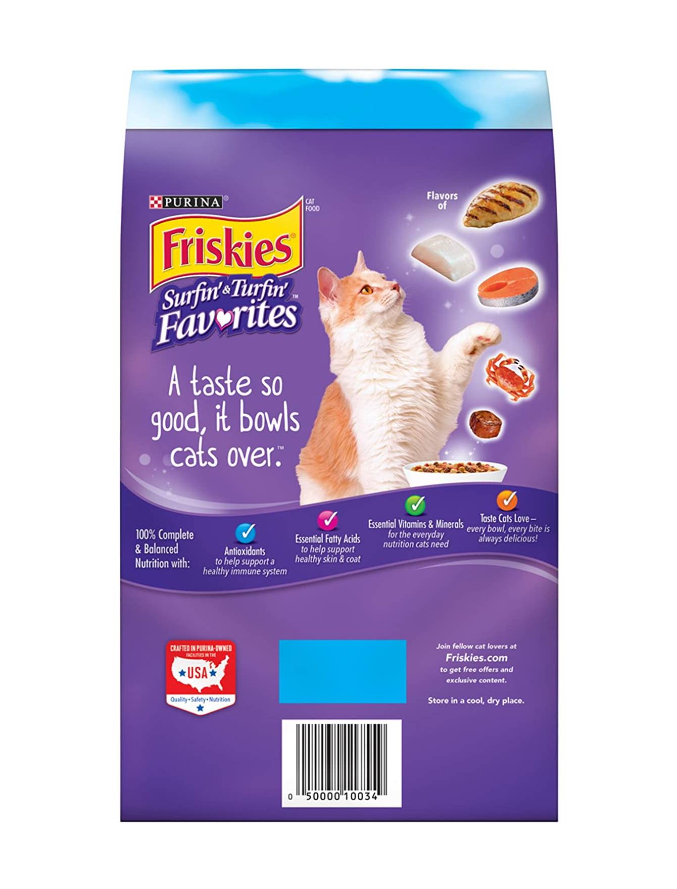 Friskies Dry Surfin & Turfin Cat Food 1.2kg (2.65lb) - Ocean Fish & Turkey Flavor - High Protein Kibble for Adult Cats - Indoor & Outdoor Cat Nutrition - Perfect for Daily Meals & Treats