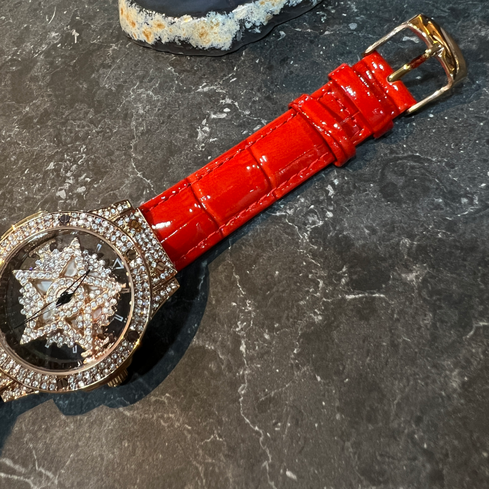 AG Collective Women's Red Leather Strap Watch L 5047 RGR RG - Elegant Timepiece for Office, Party & Everyday Wear