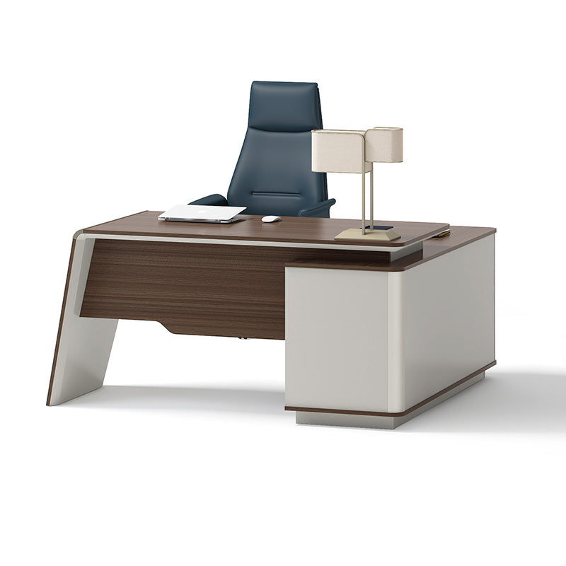 ANDERS Executive Desk with Reversible Return - 1.4M Modern Office Desk in Hazelnut & Beige | Home Office Furniture for Professionals & Remote Workers