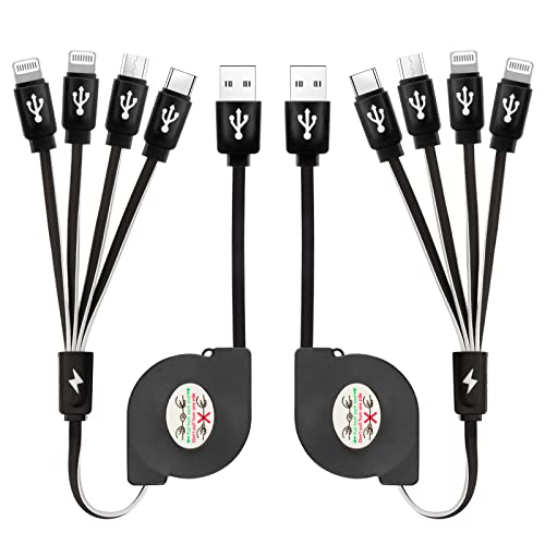 2 Pack 4-in-1 Retractable Multi Charging Cable - 3FT USB C, Lightning & Micro USB Cable for iPhone 15/14/13, Samsung Galaxy S23/S22, Pixel 7/6 - Fast Charging Cord for Phones, Tablets, Power Banks & Travel Use