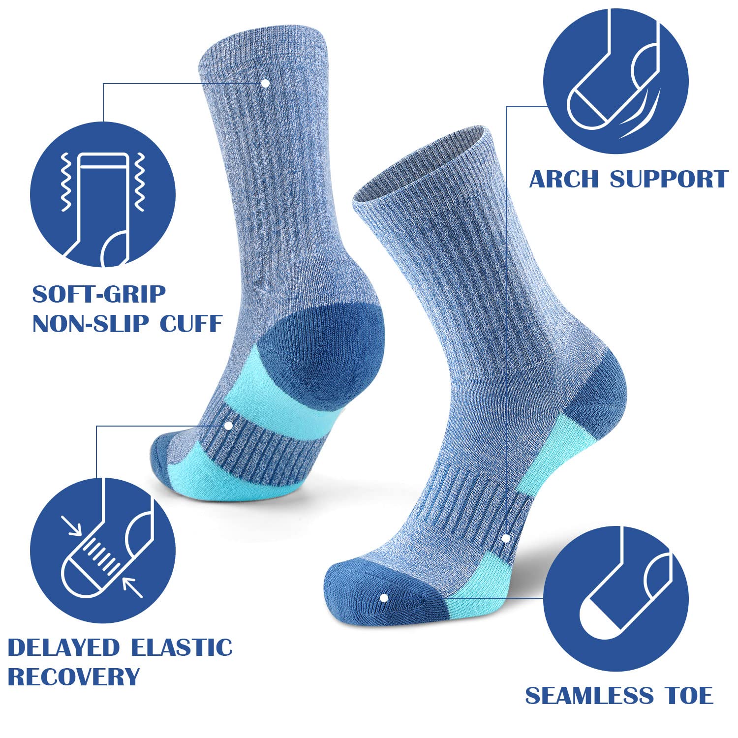 Gonii Women's Hiking & Running Socks - Thick Cushioned Athletic Crew Socks (5-Pair Pack) for Outdoor Activities, Gym Workouts & Everyday Comfort