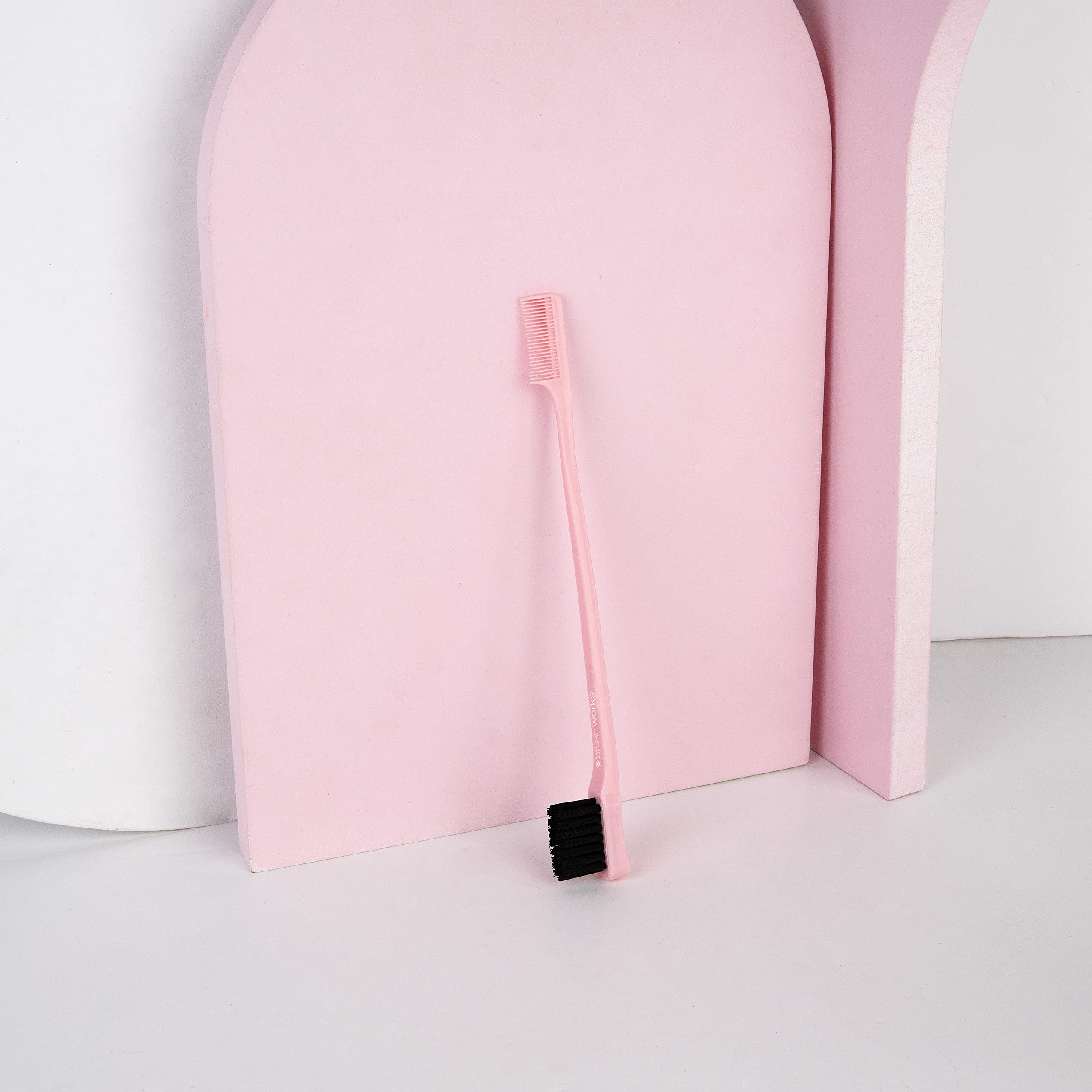 Brushworks Edge Brush & Comb - Pink Hair Styling Tool for Smooth Edges & Flyaways - Perfect for Braids, Ponytails & Natural Hair Styling