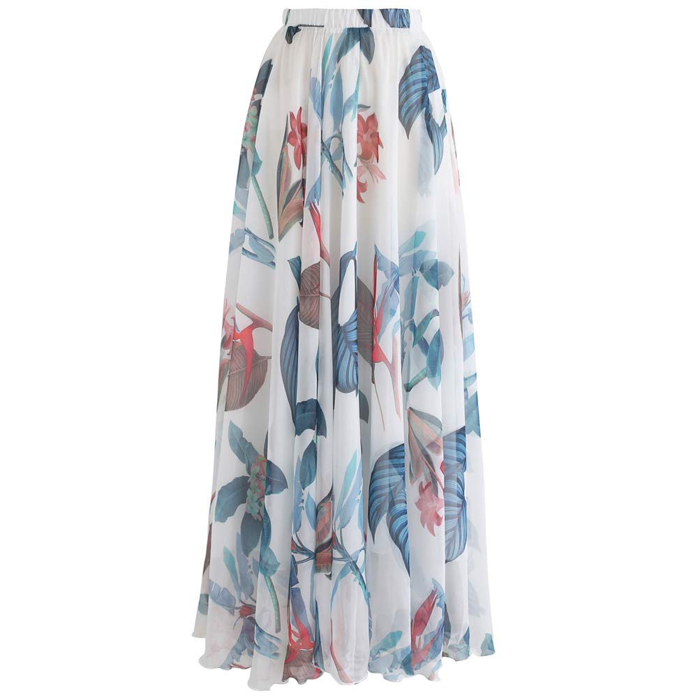 Chicwish Women's Floral Watercolor Maxi Skirt - Flowy Chiffon Slip Dress for Summer Beach, Vacation & Boho Outfits