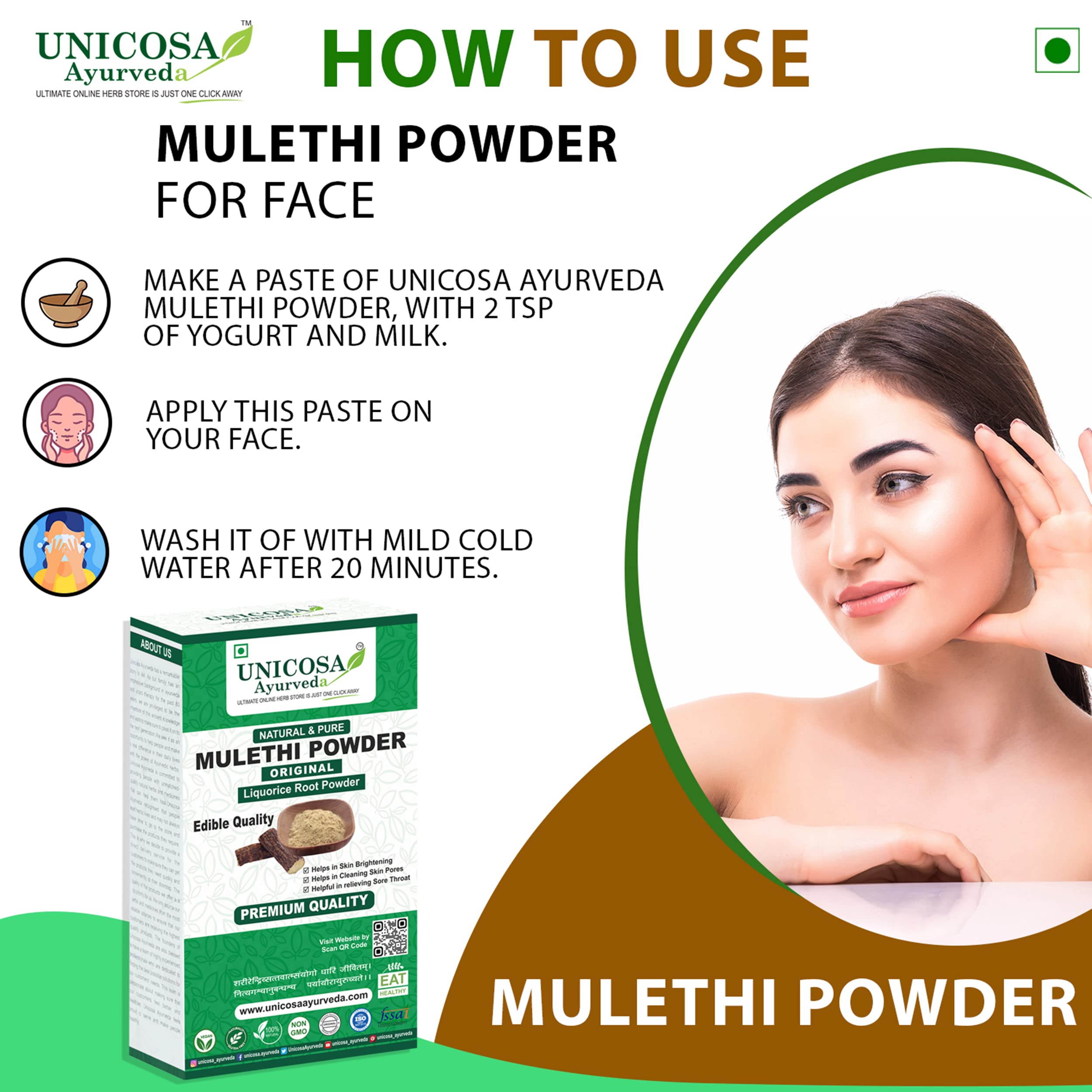 UNICOSA Ayurvedic Natural Mulethi Powder (Licorice Root Powder) 200g - Skin Whitening, Hair & Face Care | Yashtimadhu for Glowing Skin & Healthy Hair | Perfect for DIY Beauty Masks & Herbal Teas