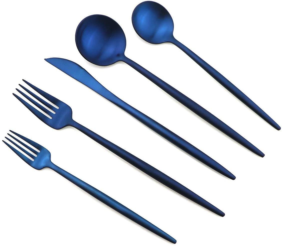 Premium 6-Piece Matte Blue Dessert Spoon Set - 18/10 Stainless Steel Salad Spoons (7.2